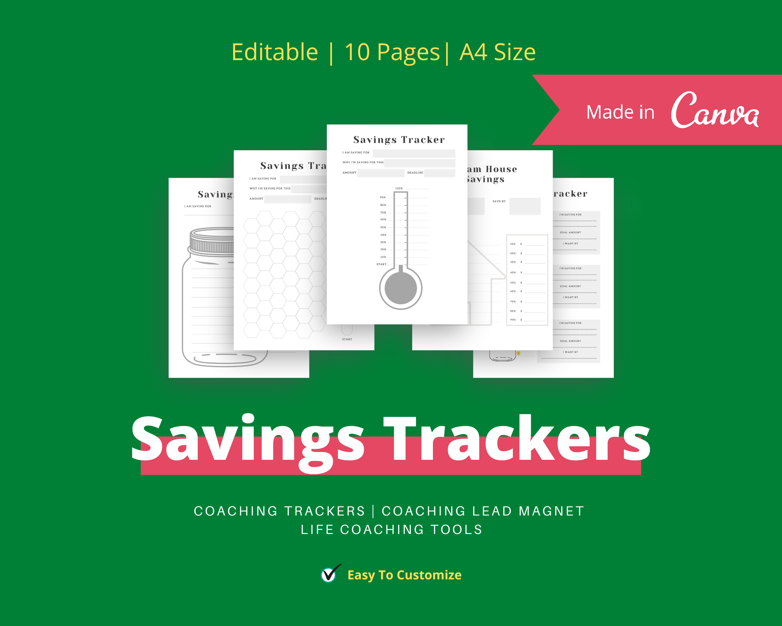 Savings Tracker Canva Templates | Commercial Use | Editable Savings Chart | Savings Challenge