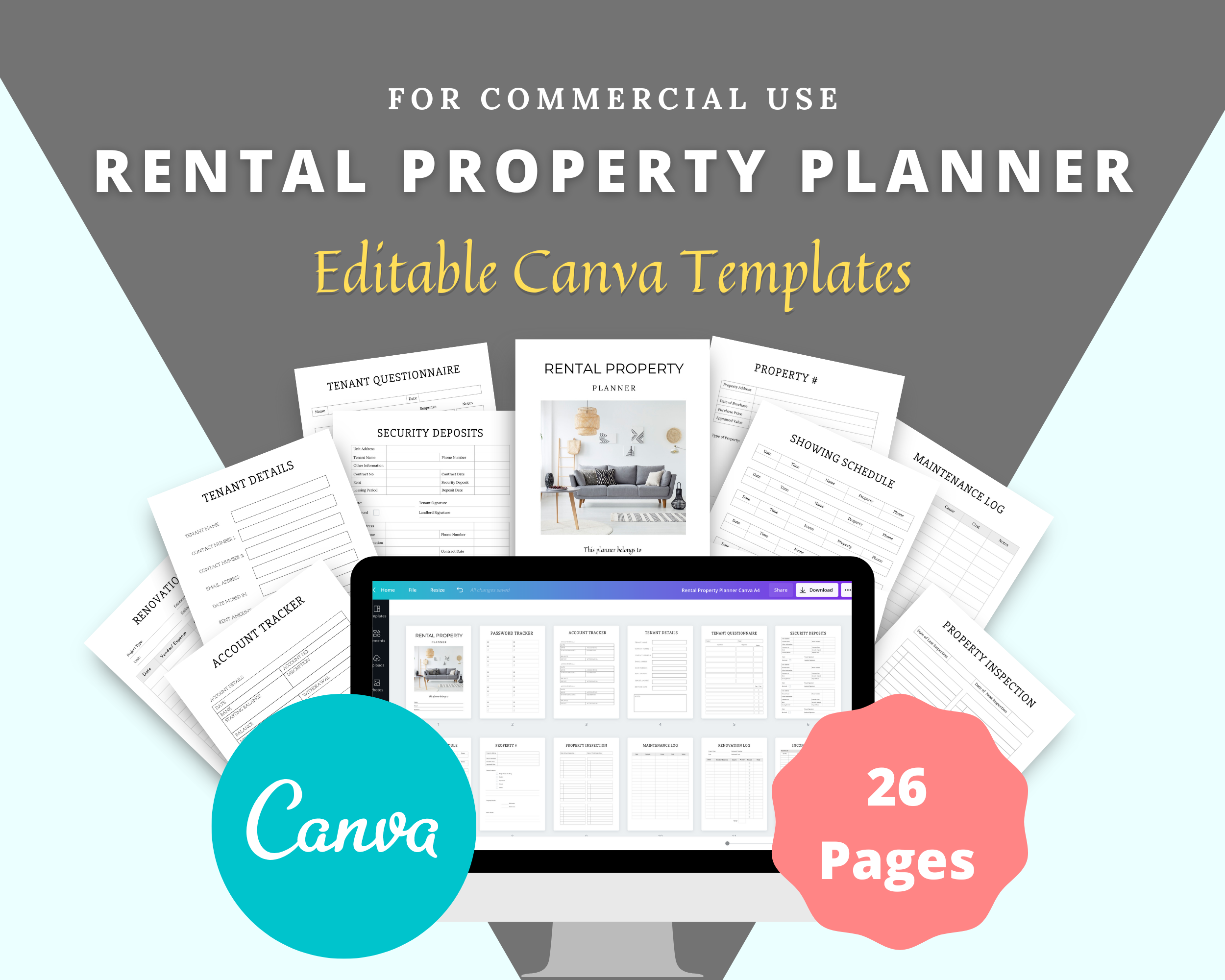 Editable Rental Property Planner in Canva | Commercial Use