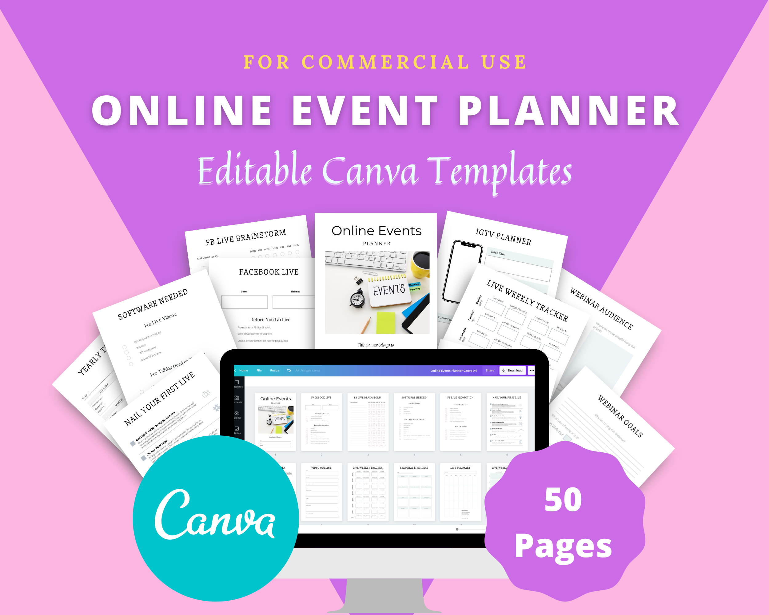 Editable Online Event Planner in Canva | Commercial Use