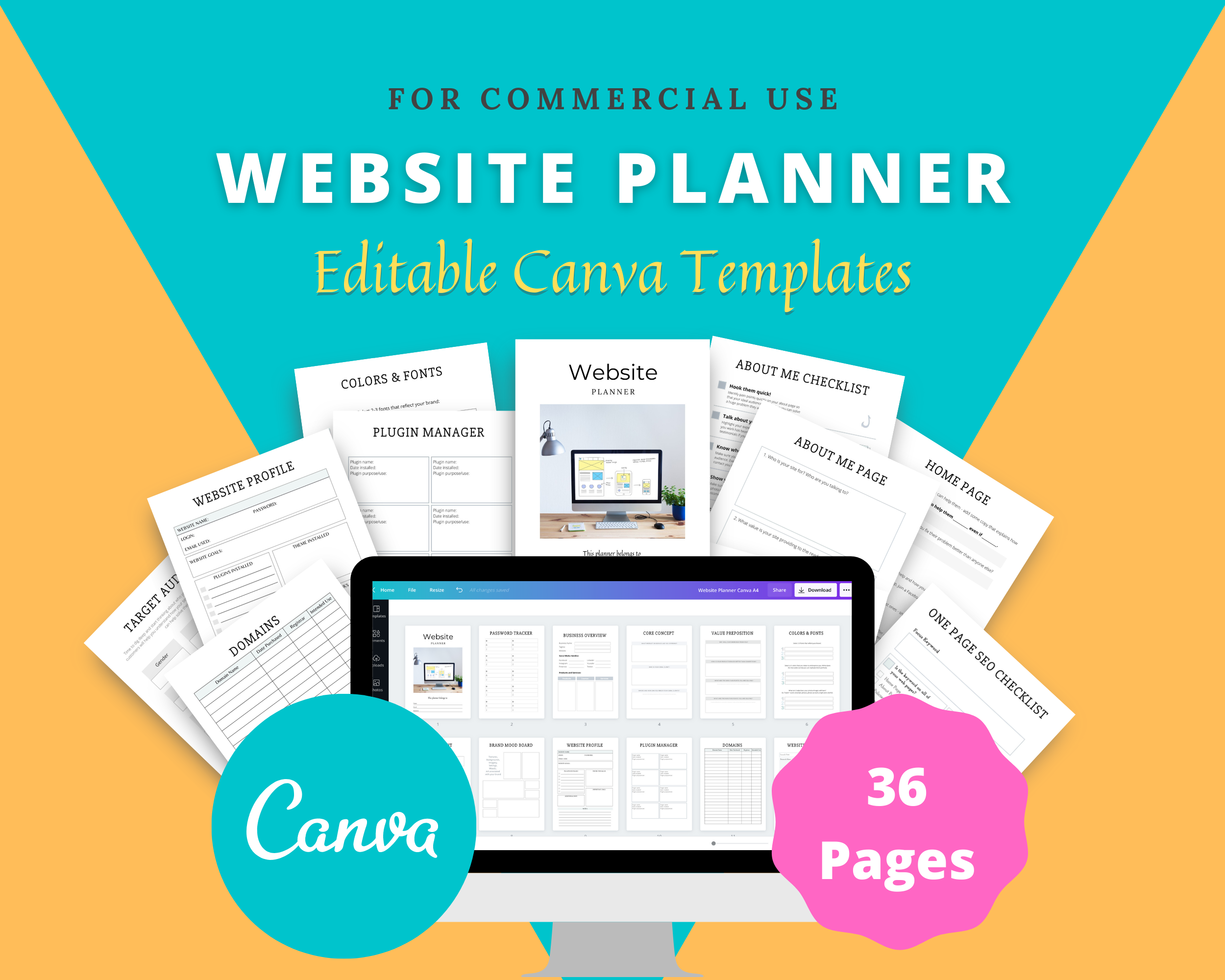 Editable Website Planner Templates in Canva | Commercial Use
