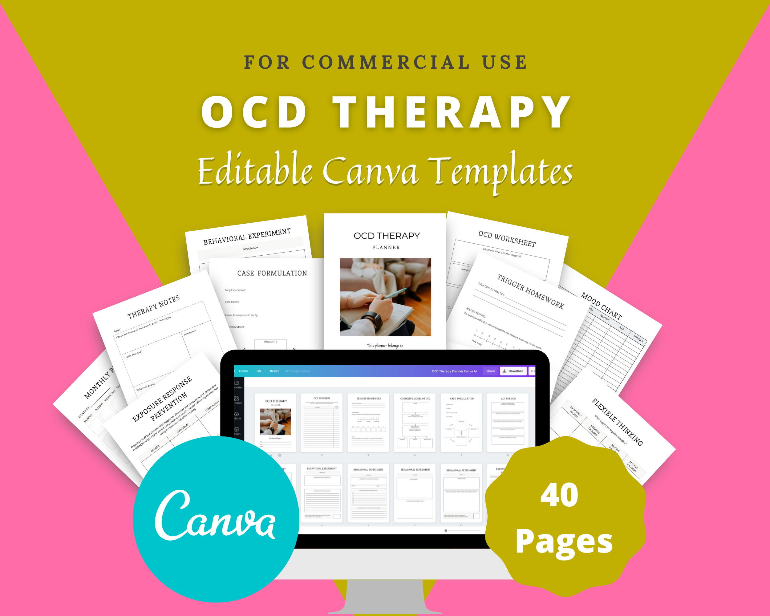 Editable OCD Therapy Planner in Canva | Commercial Use