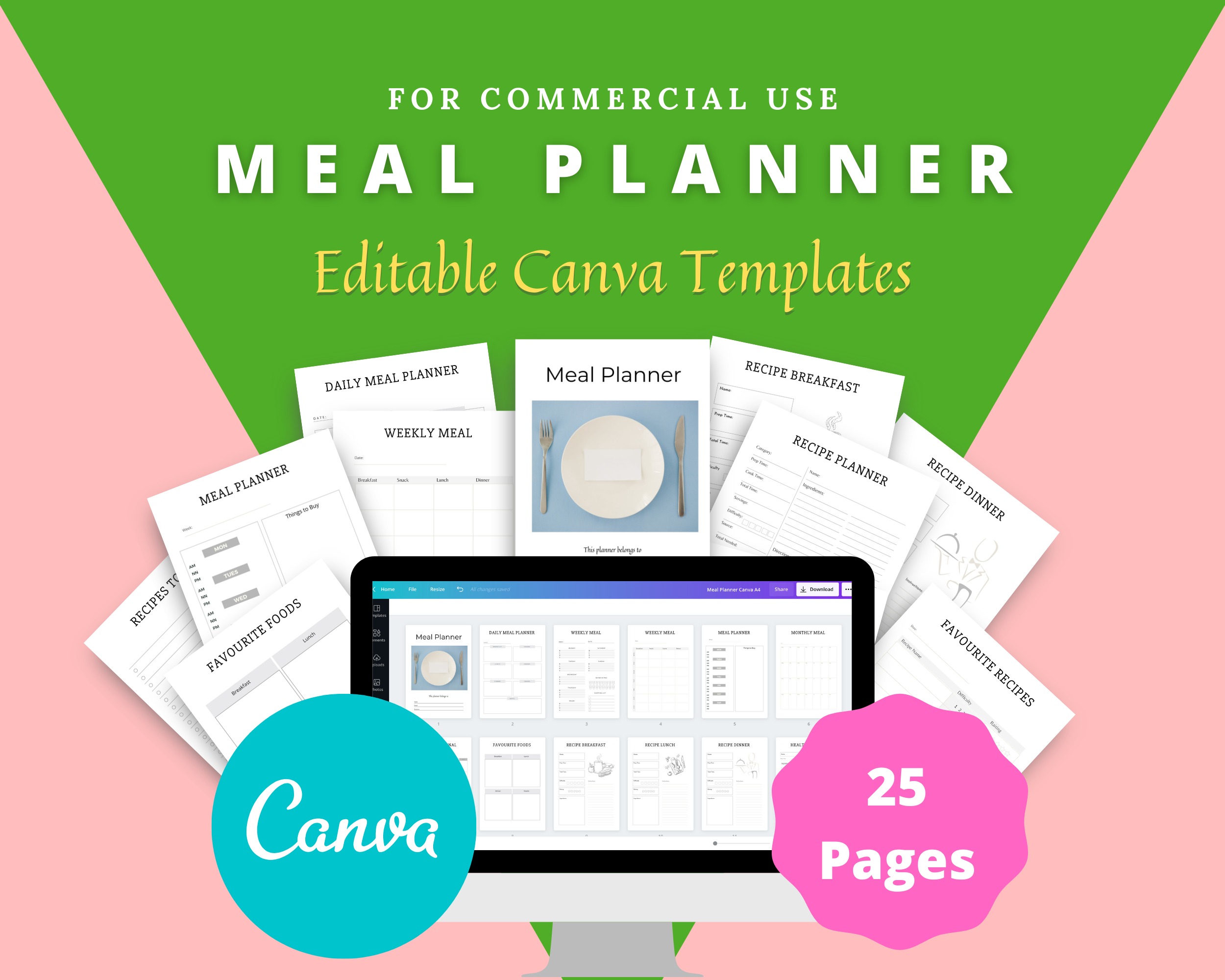 Editable Meal Planner in Canva | Commercial Use