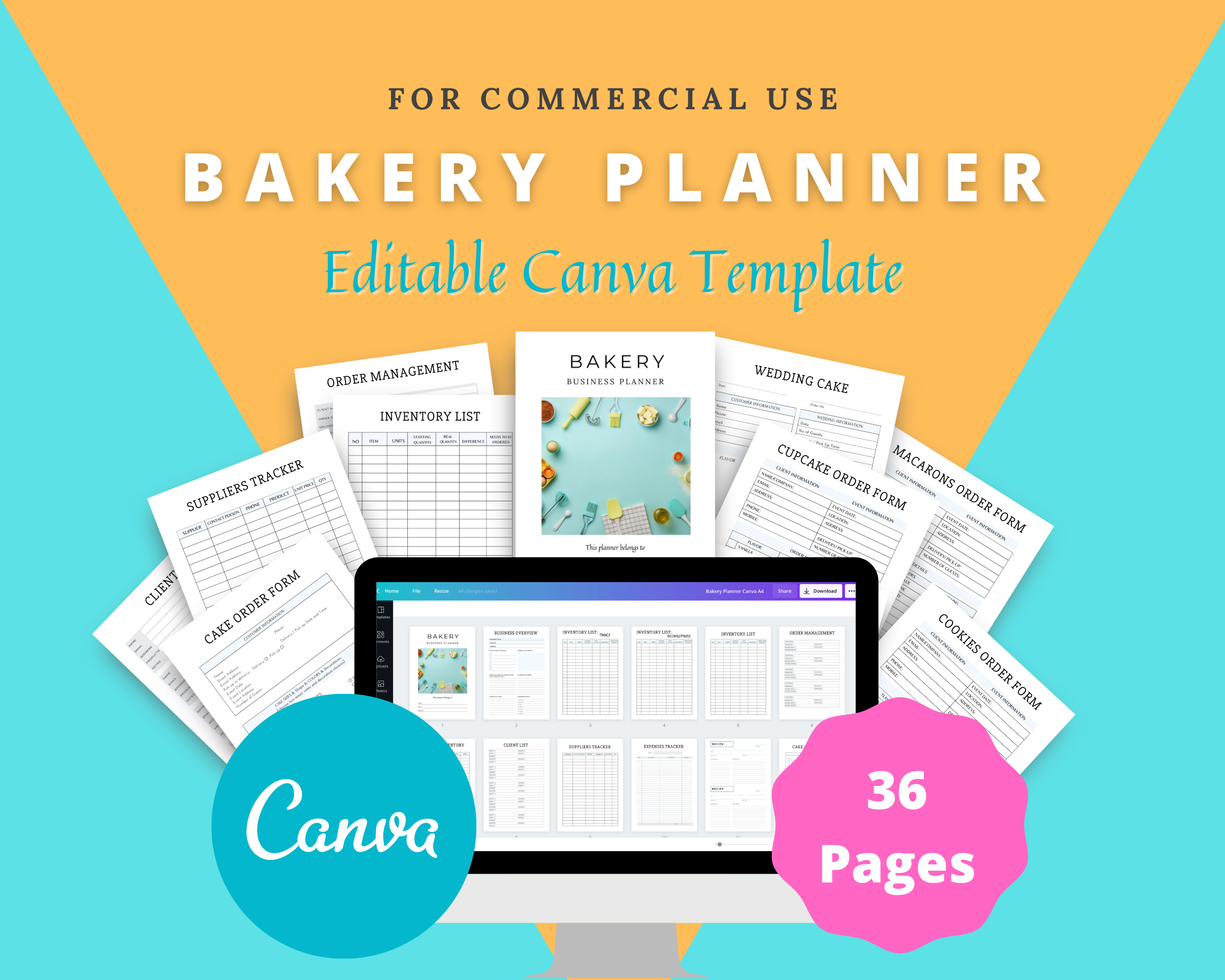 Editable Bakery Planner Templates in Canva | Commercial Use