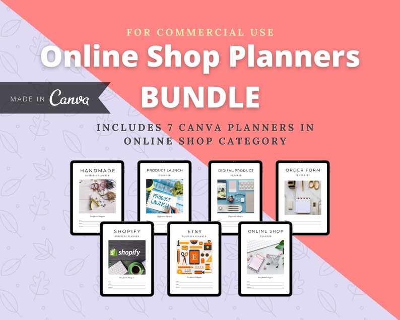 BUNDLE of 7 Online Shop Planners in Canva | Customizable | Editable Planners | Commercial Use | eCommerce Templates
