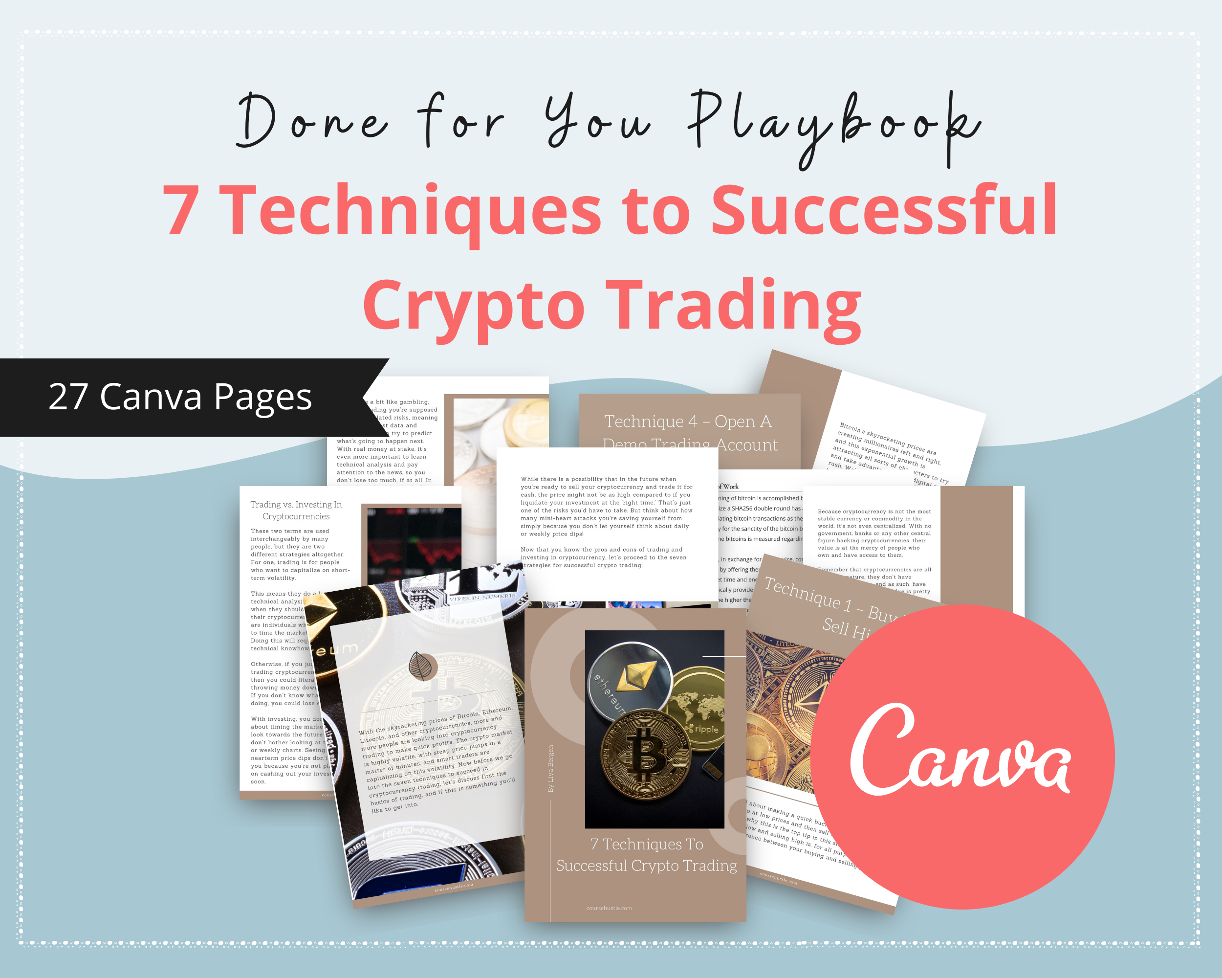 7 Techniques to Successful Crypto Trading Playbook in Canva | Done for You Editable A4 Size Canva Template