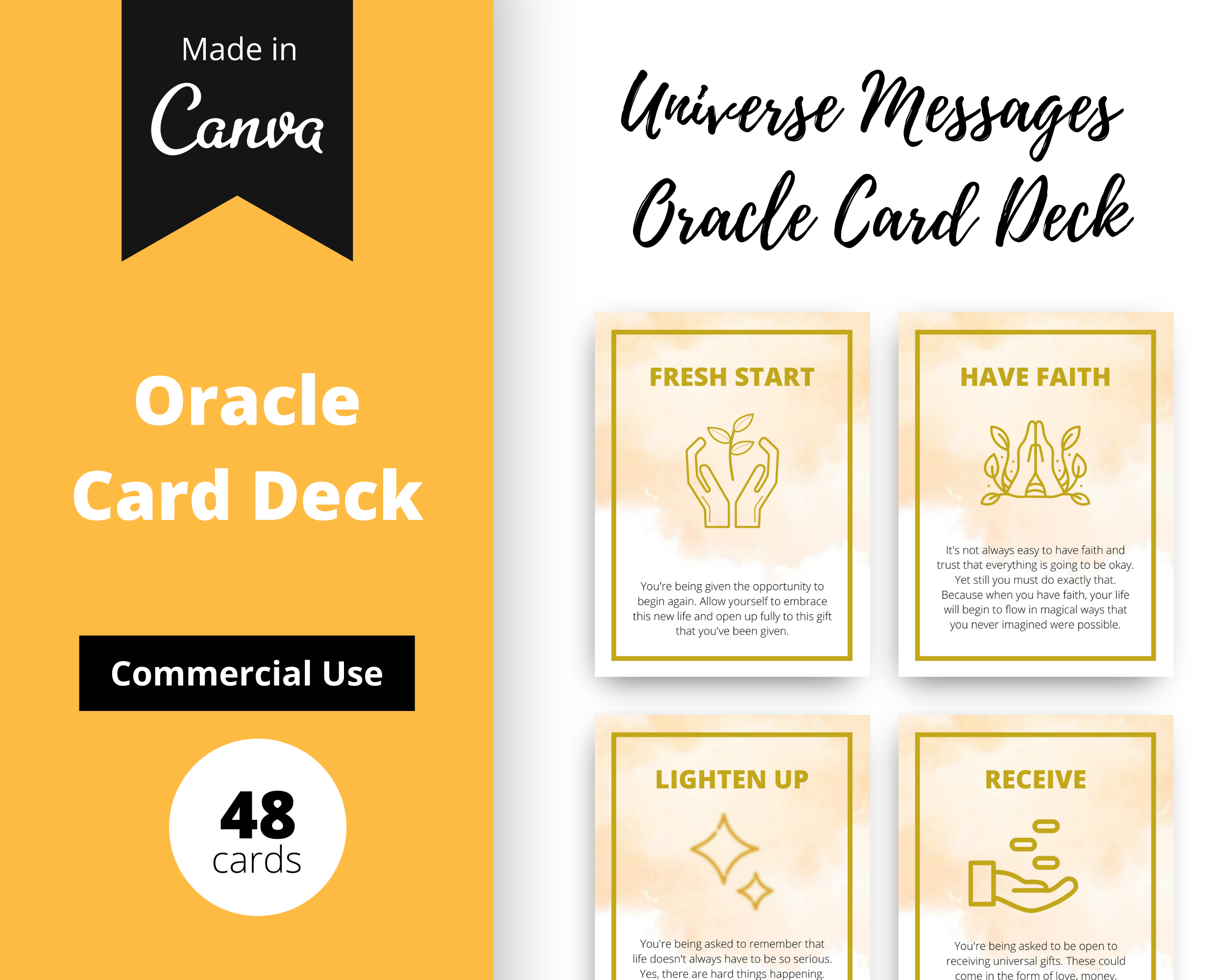 Universe Messages Oracle Card Deck | Editable 48 Card Deck in Canva | Size 3"x4" | Commercial Use