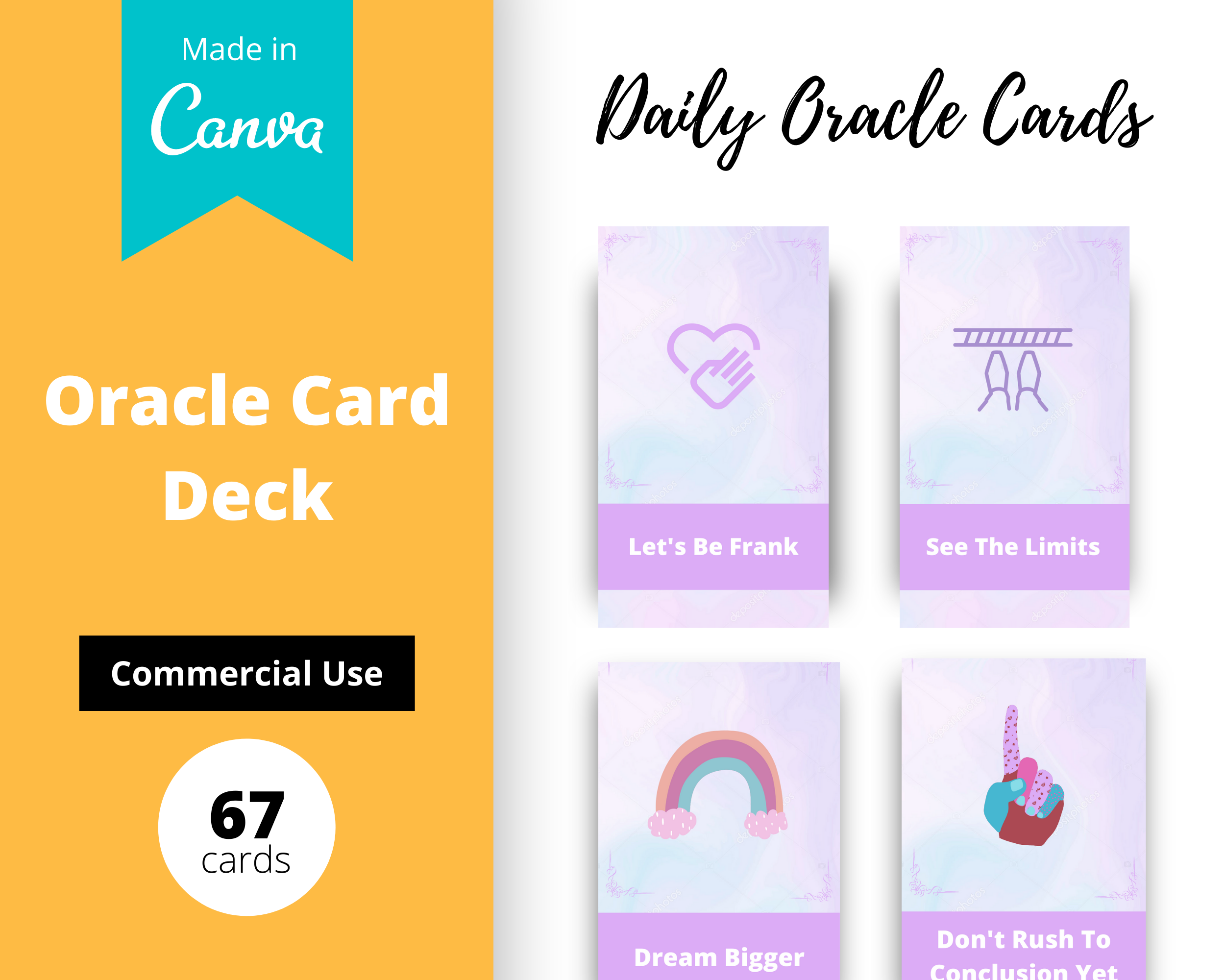 Daily Oracle Card Deck | Editable 67 Card Deck in Canva | Size 2.75"x 4.75" | Commercial Use