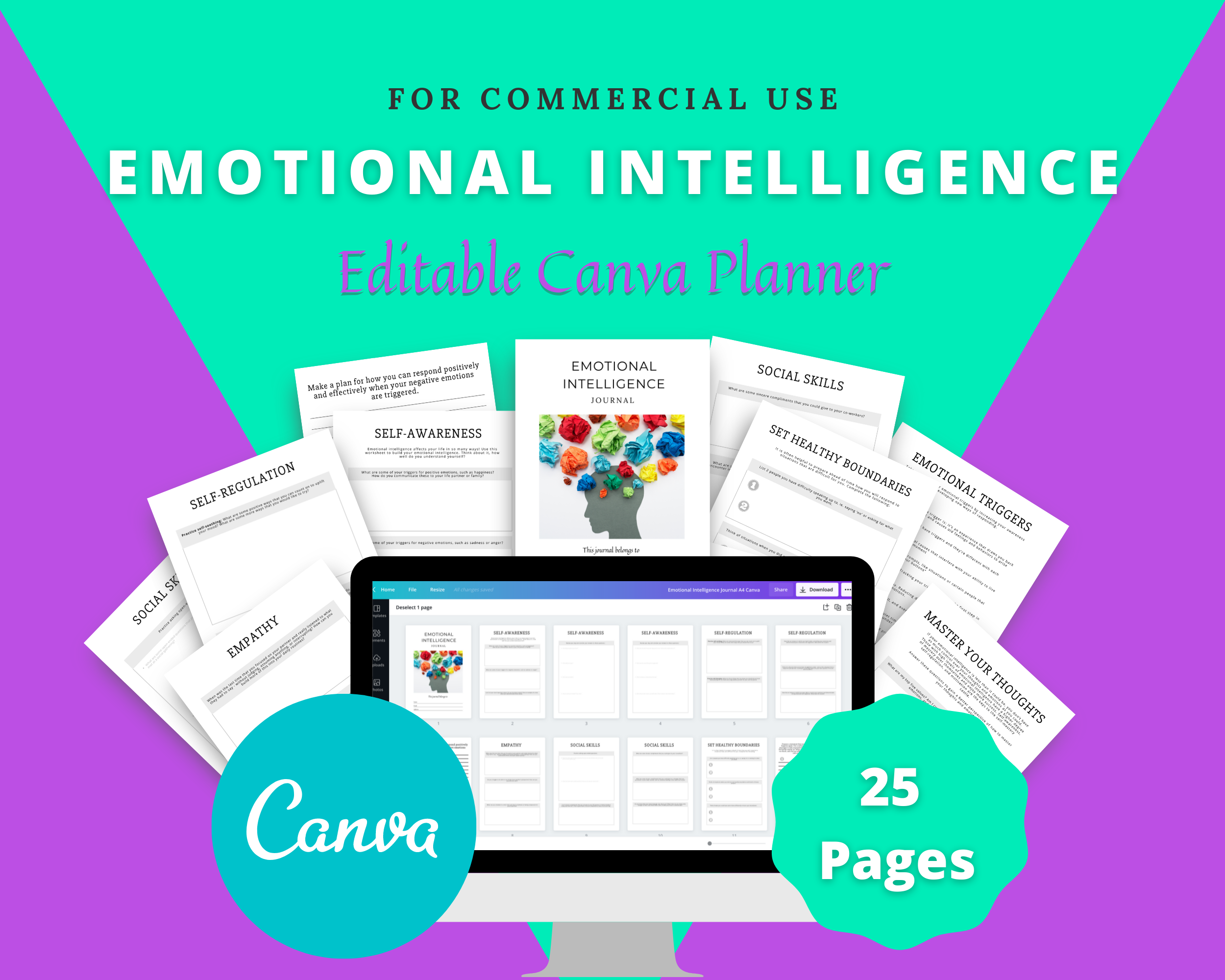 Editable Emotional Intelligence Journal in Canva | Commercial Use