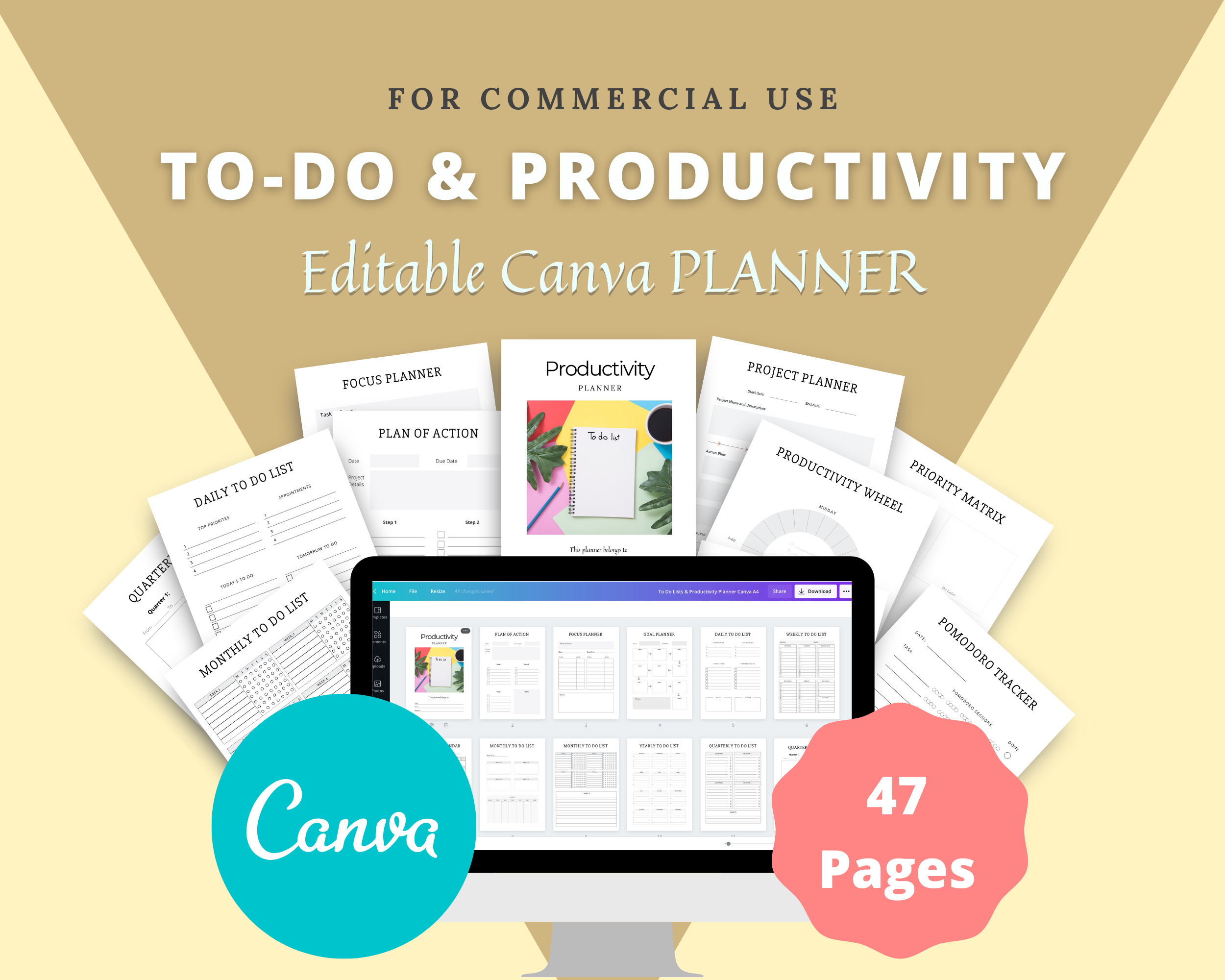 Editable To Do & Productivity Planner in Canva | Commercial Use