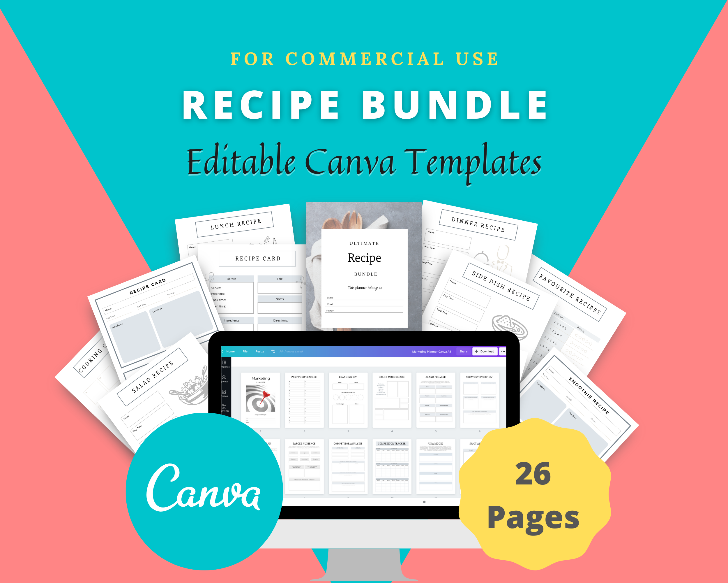 Editable Recipe Binder Templates in Canva | Commercial Use