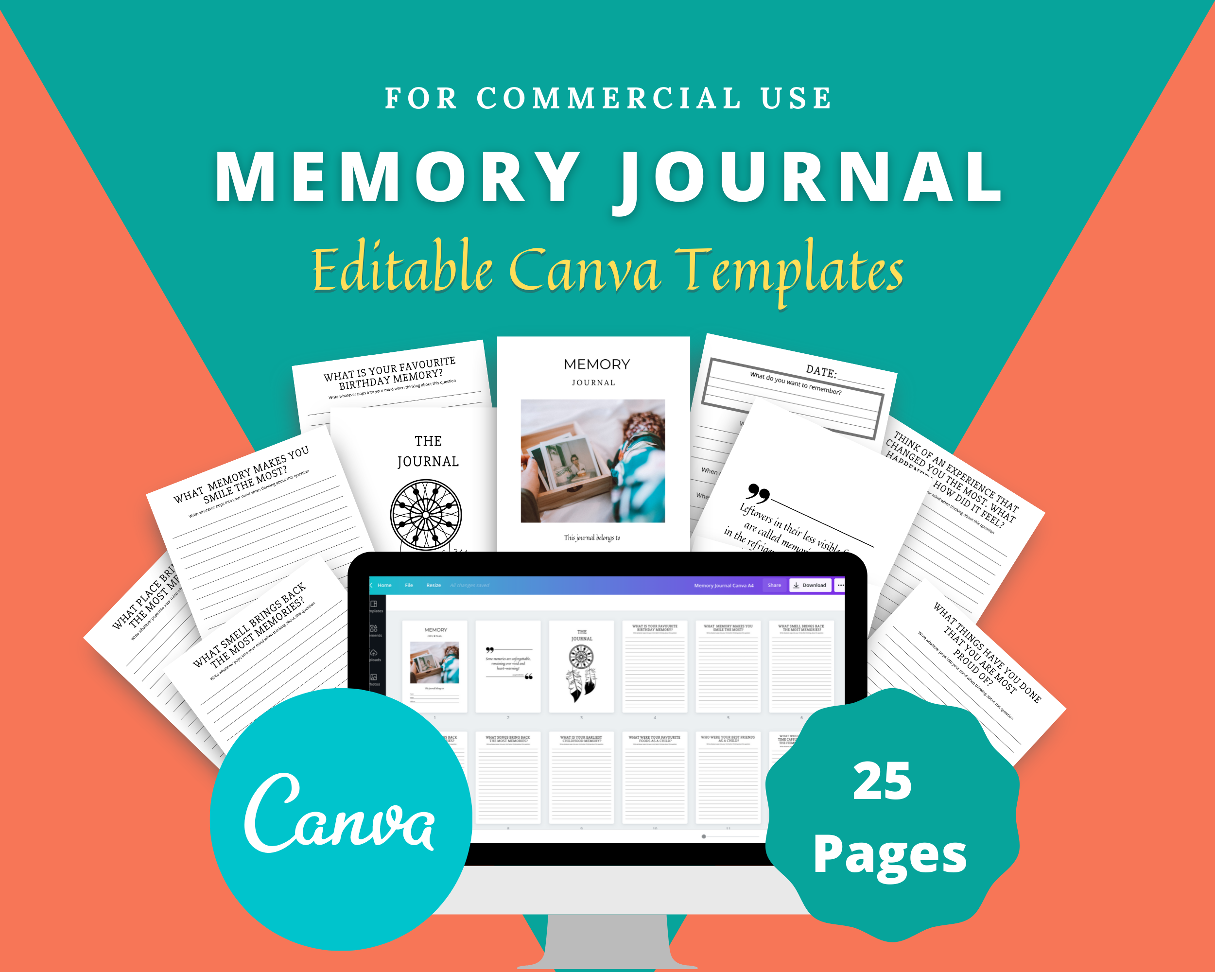 Editable Memory Journal in Canva | Commercial Use