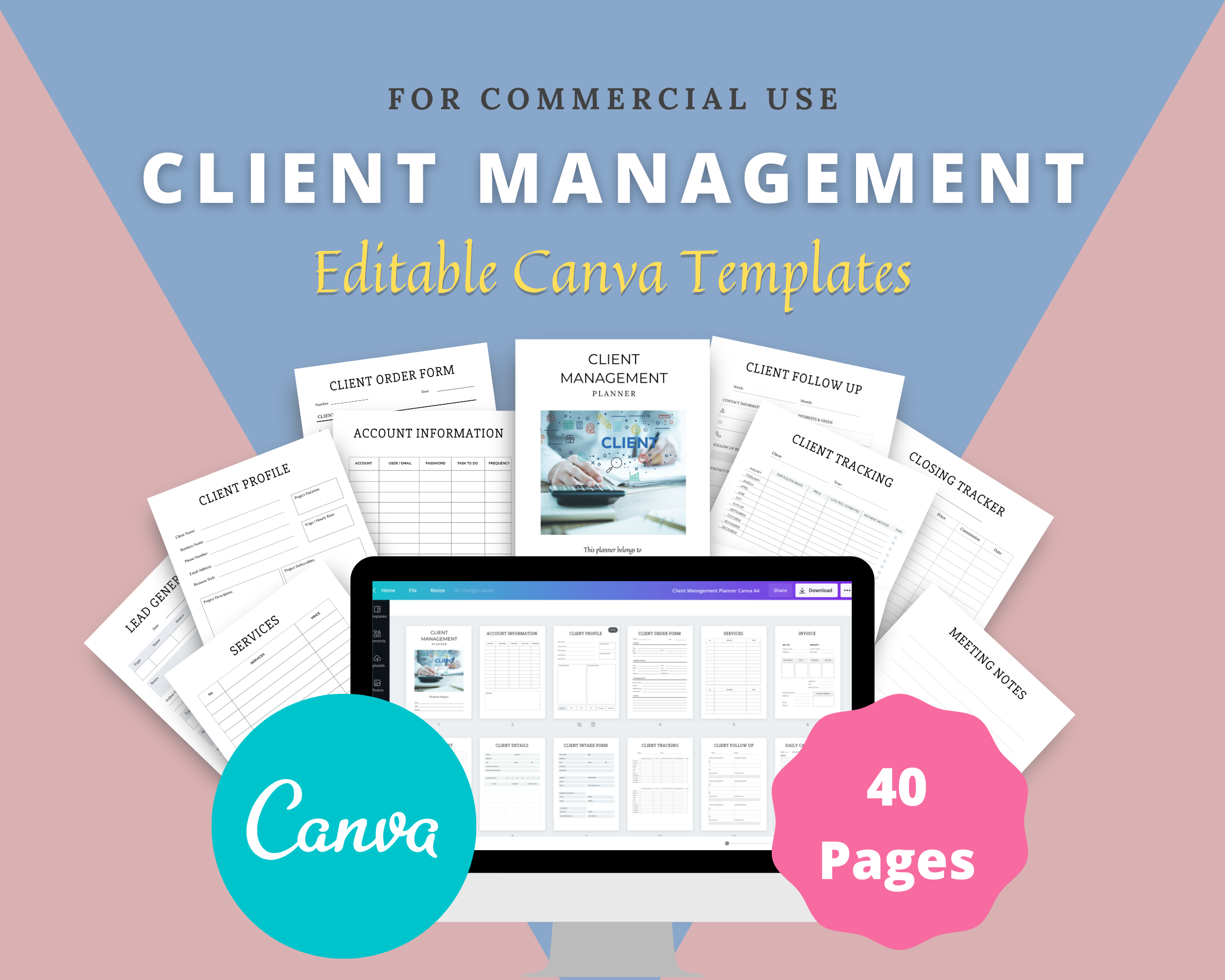 Editable Client Management Planner in Canva | Commercial Use