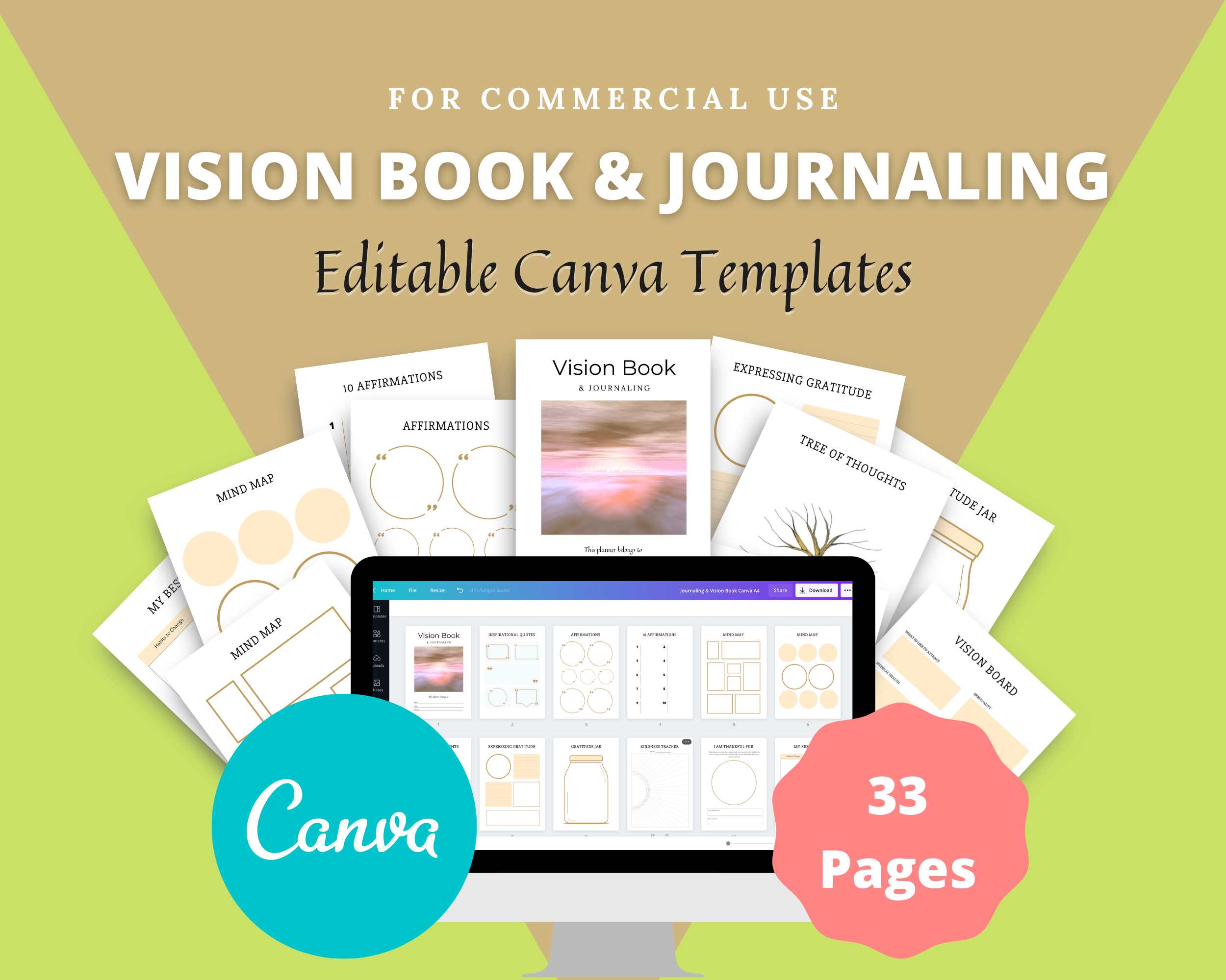 Editable Vision Book Template in Canva | Commercial Use