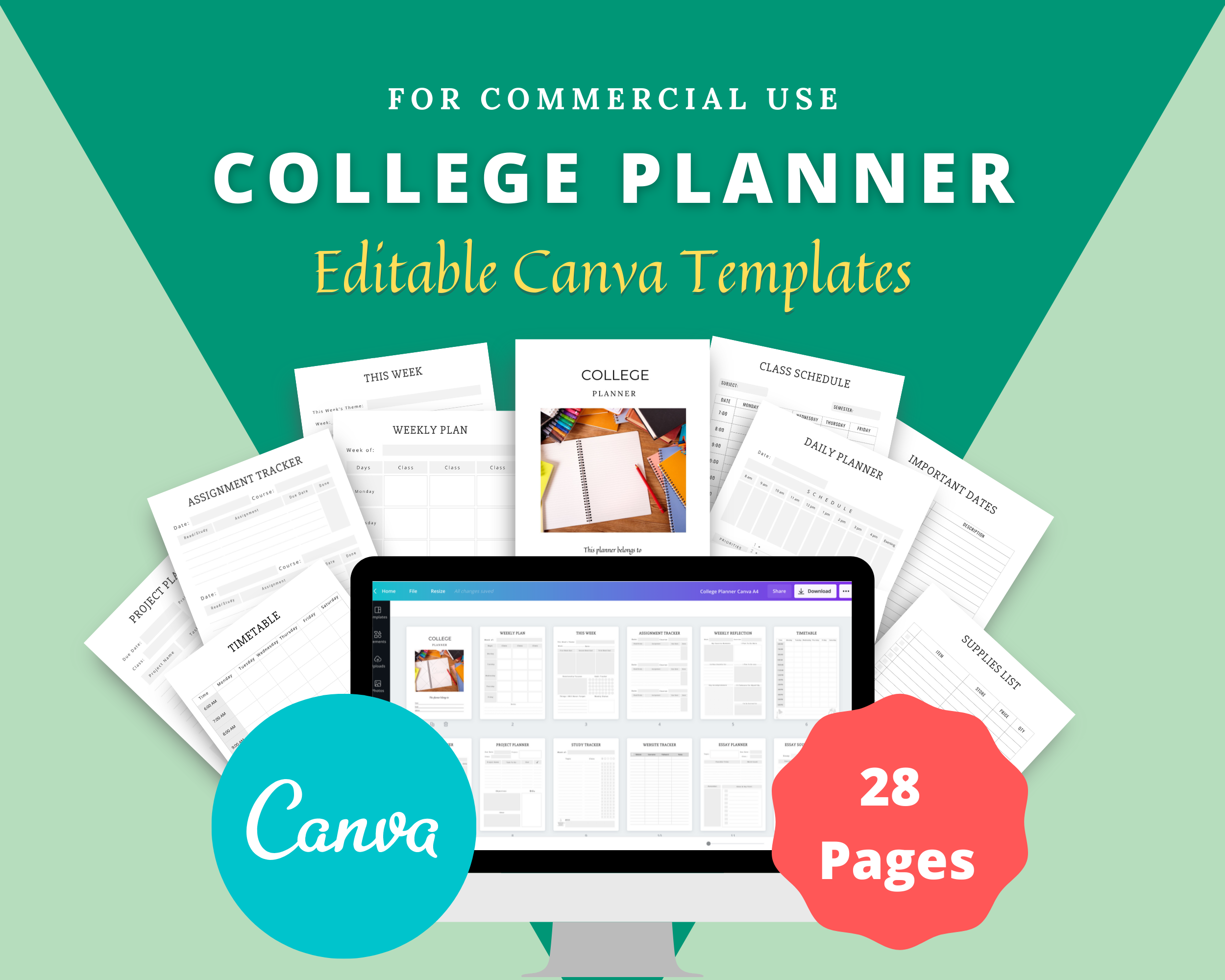 Editable College Planner in Canva | Commercial Use