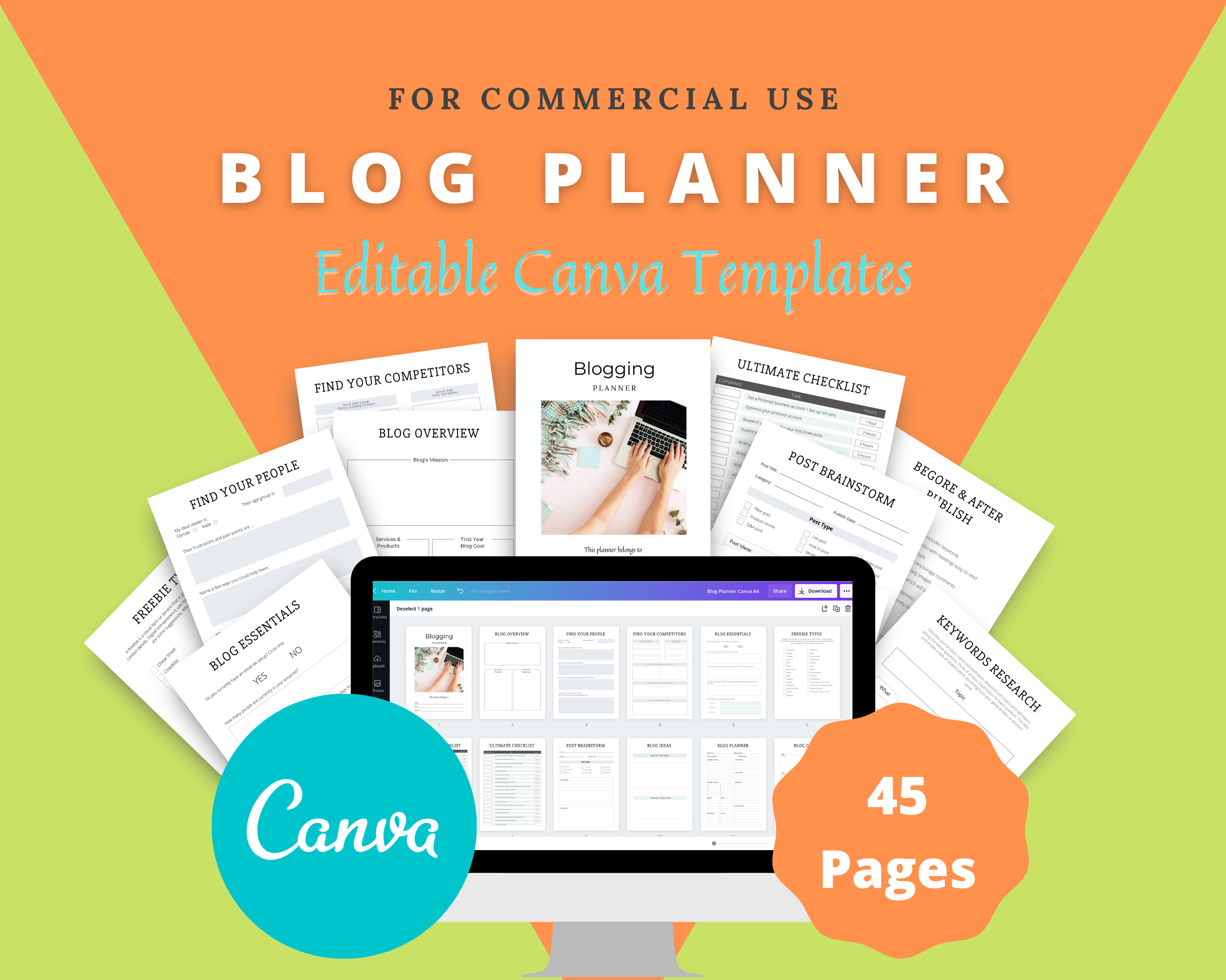 Editable Blog Planner Templates in Canva | Commercial Use