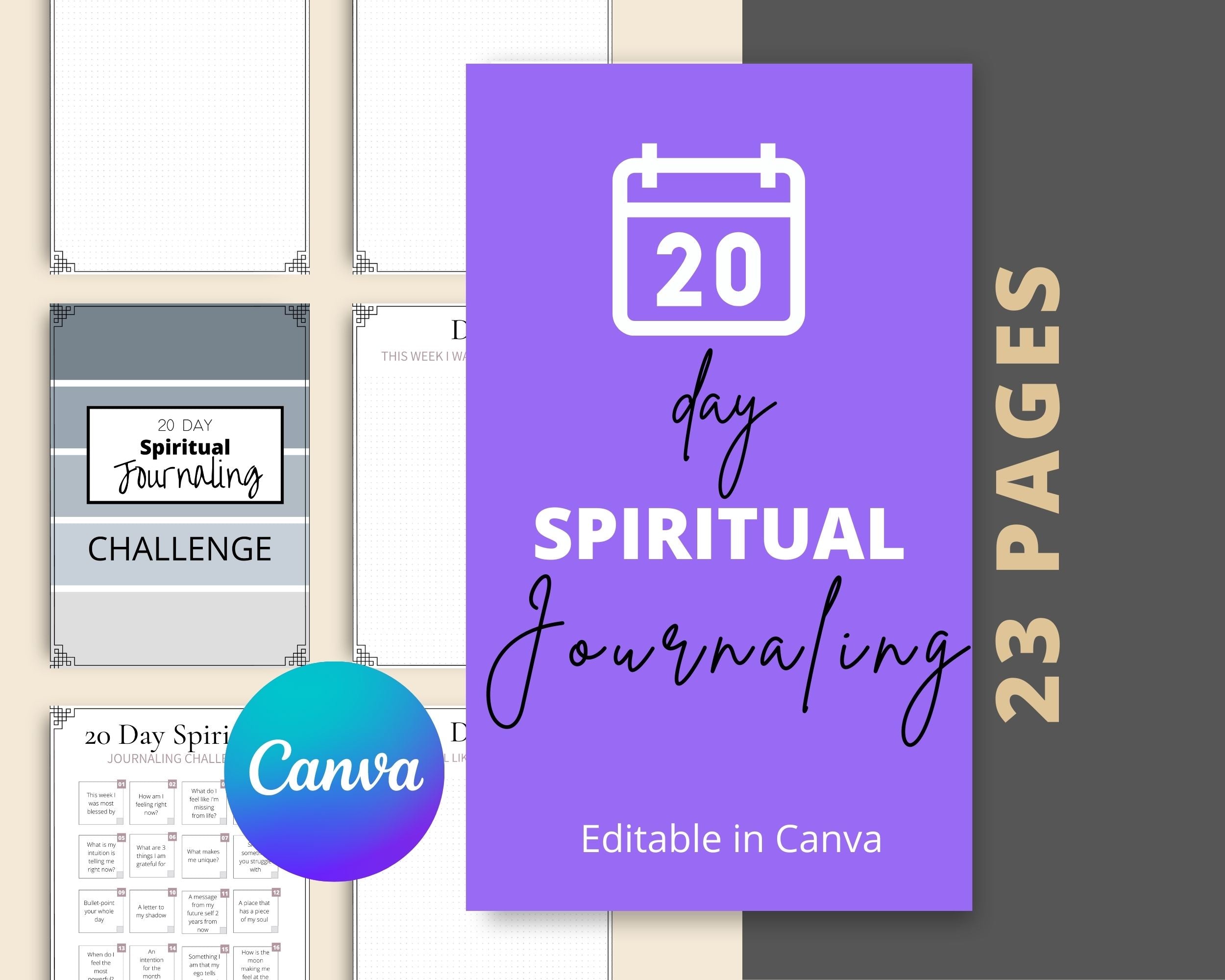 20 Day Spiritual Journaling | Editable Canva Template A4 Size