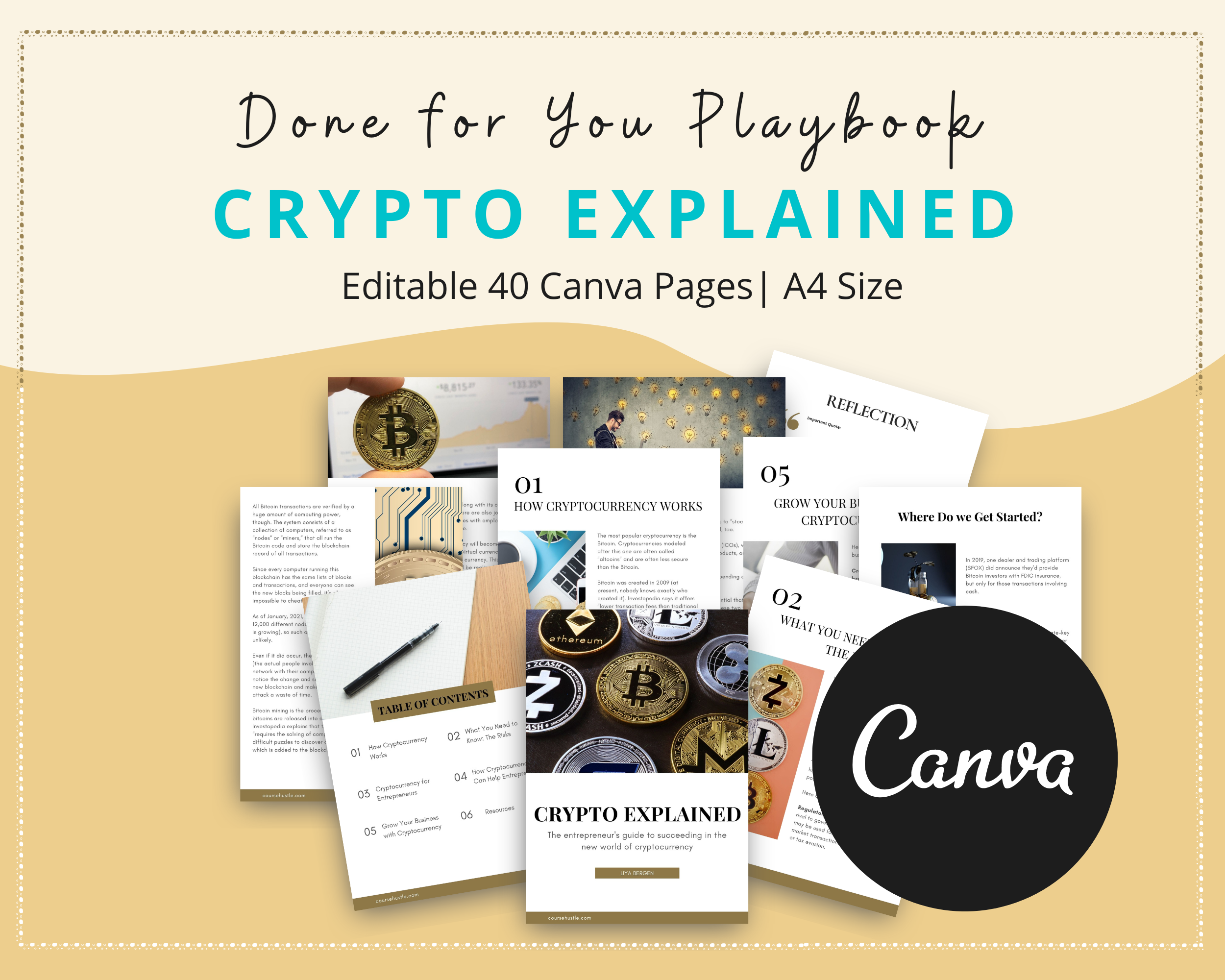 Done for You Crypto Explained Playbook in Canva | Editable A4 Size Canva Template
