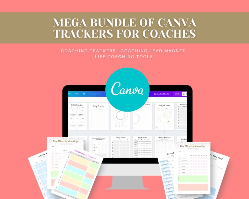 Coaching Trackers in CANVA | Life Coaching Tools | Sleep Tracker | Canva Habit Tracker | Mood Tracker | Mediation Tracker | Commercial Use