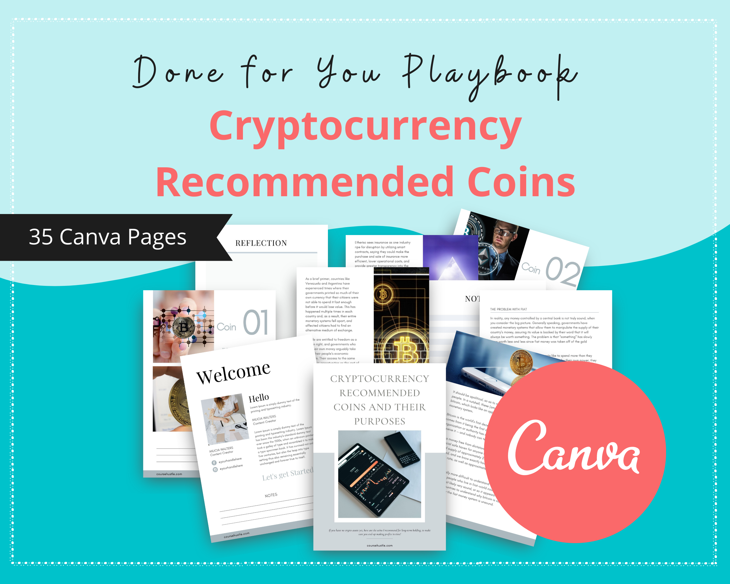 Done-for-You Cryptocurrency Recommended Coins Playbook in Canva | Editable A4 Size Canva Template