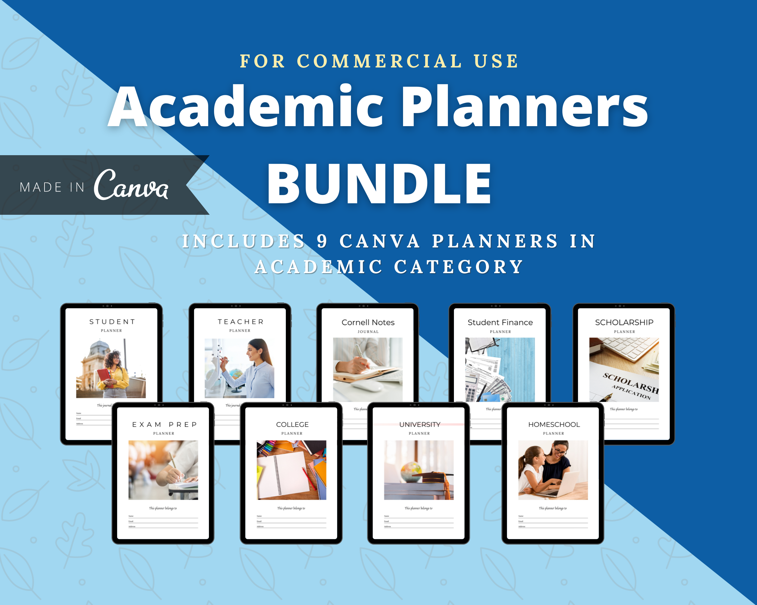 BUNDLE of 9 Academic Planner in Canva | Customizable | Editable Canva Templates | Commercial Use | Academic Planners