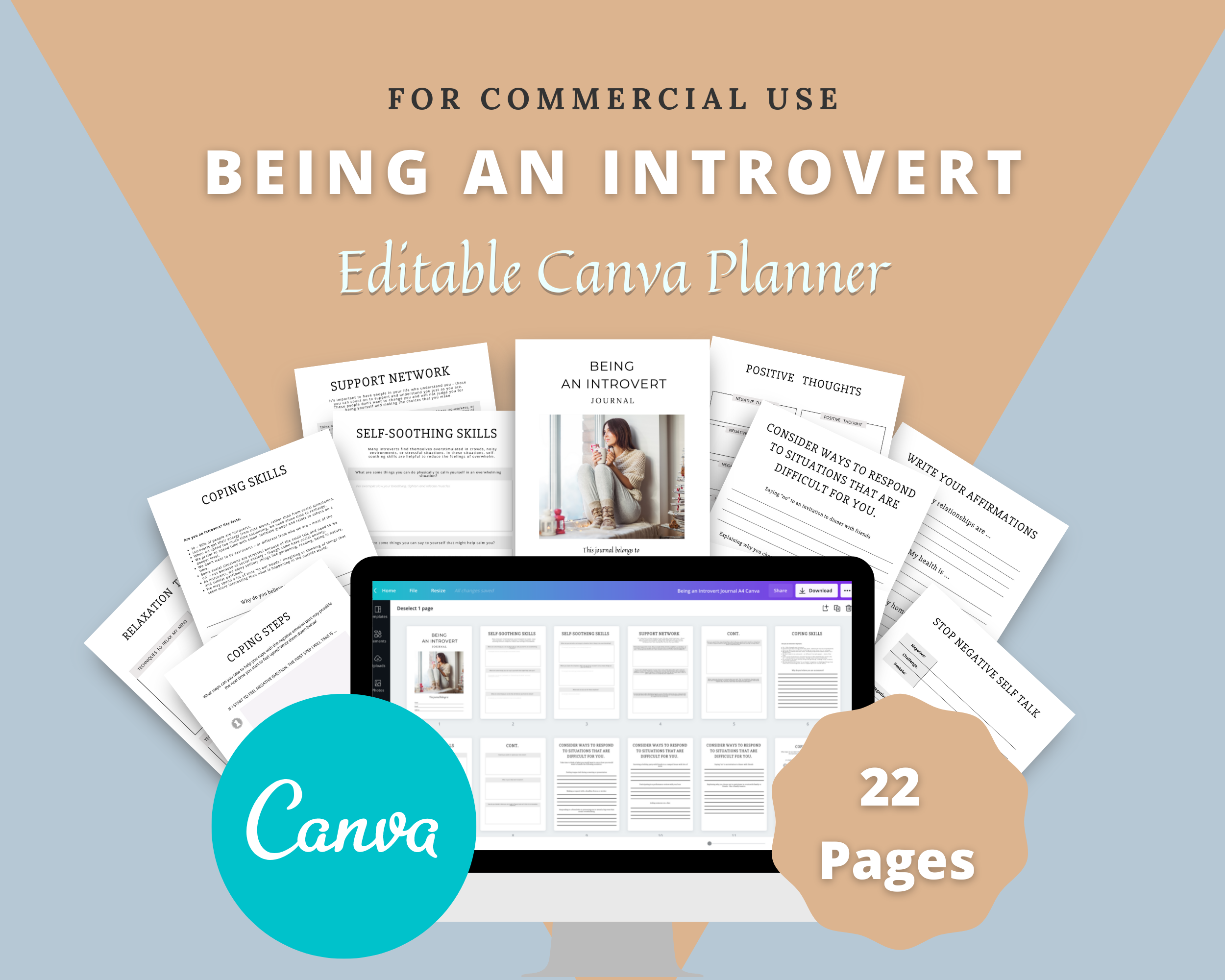 Editable Being an Introvert Journal in Canva | Commercial Use