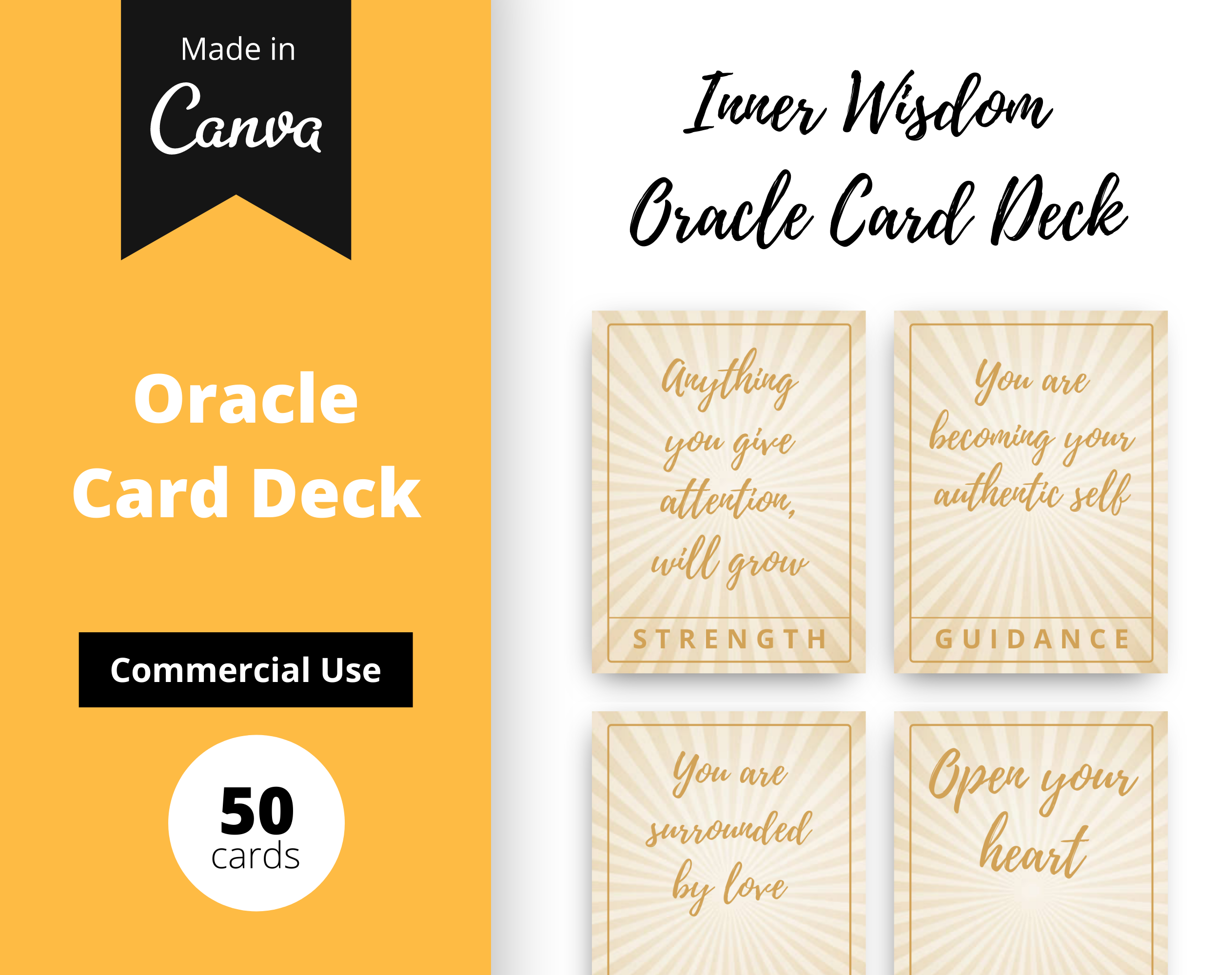 Inner Wisdom Oracle Card Deck | Editable 50 Card Deck in Canva | Size 2"x 2.7" | Commercial Use