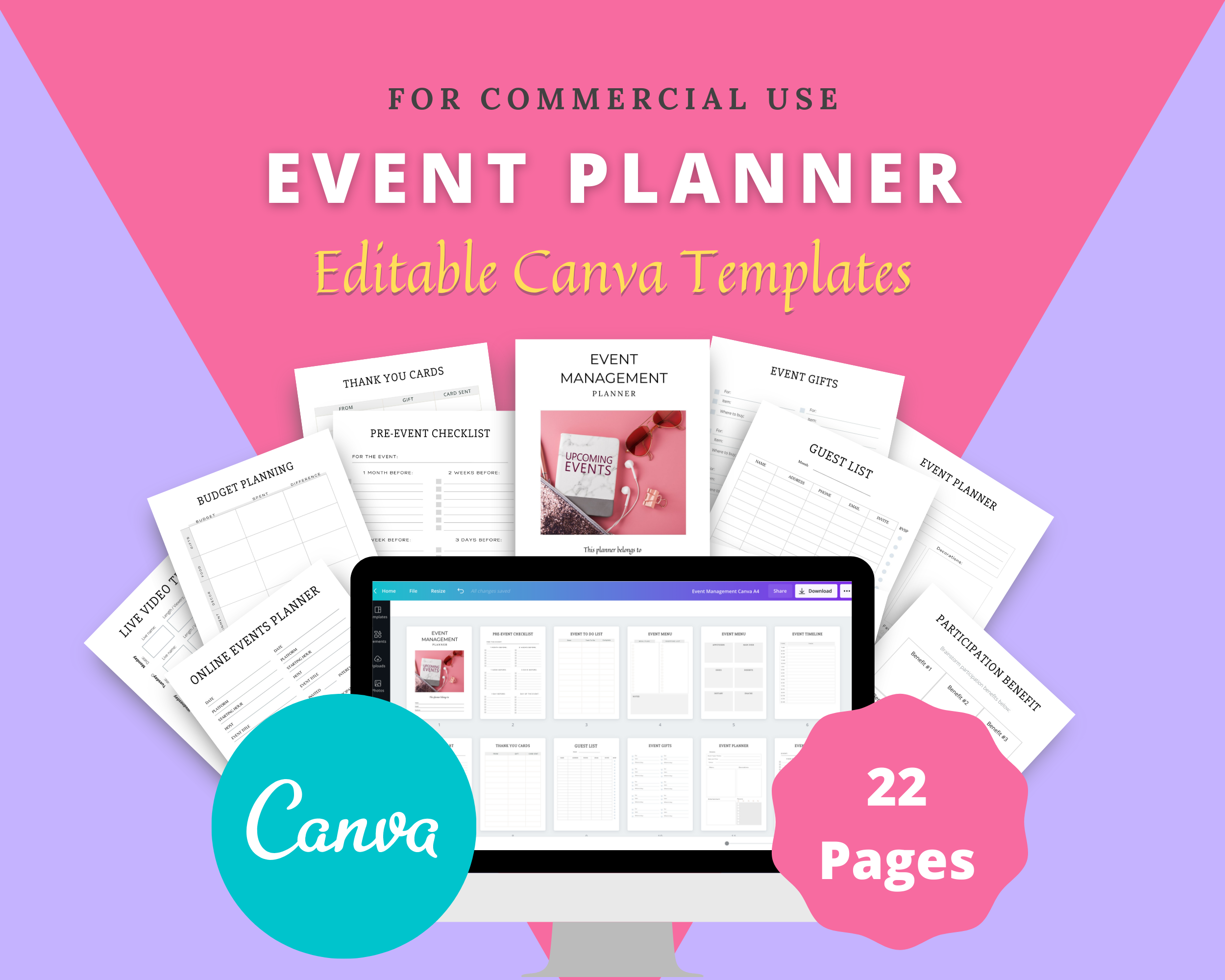 Editable Event Management Planner in Canva | Commercial Use