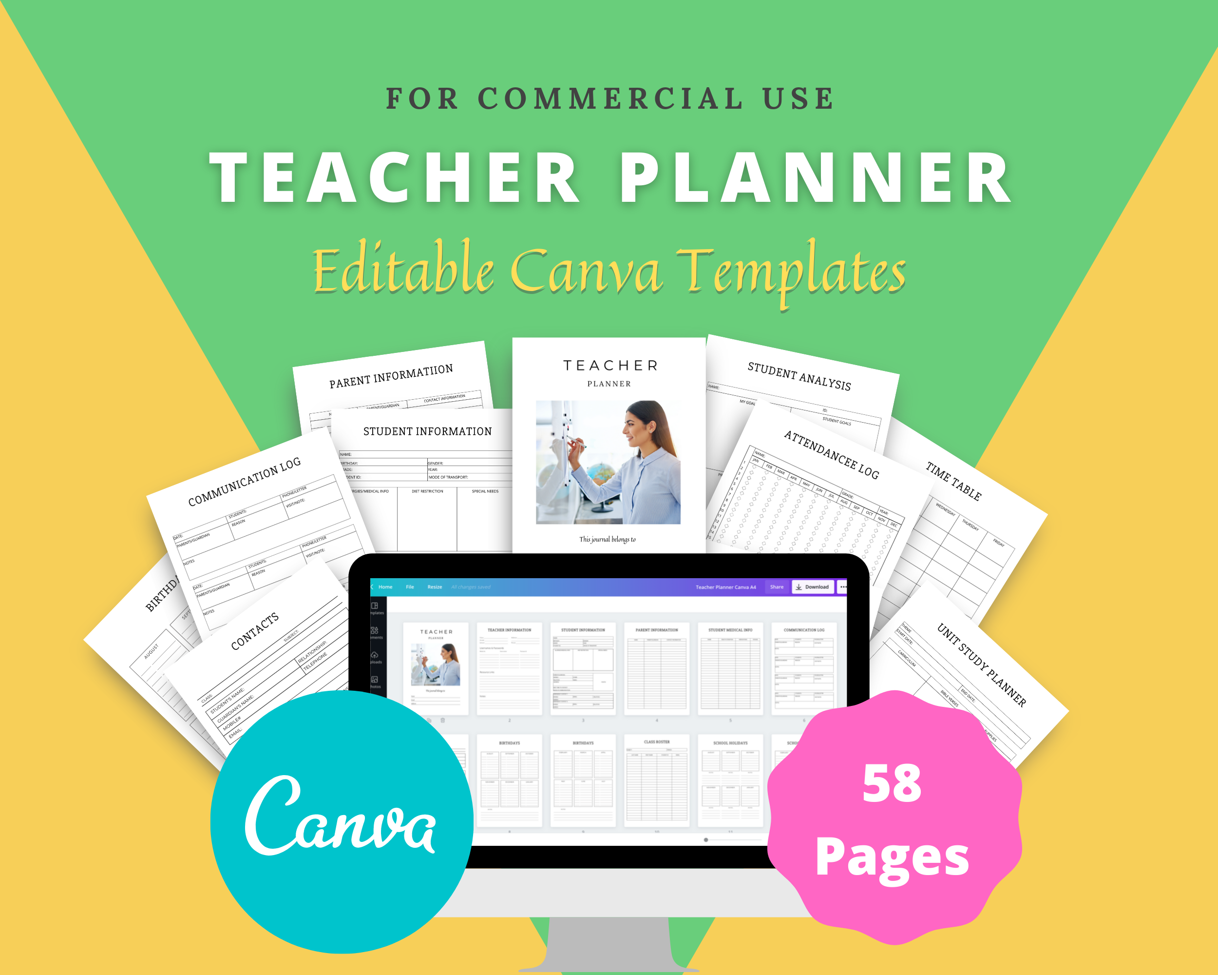 Editable Teacher Planner Templates in Canva | Commercial Use