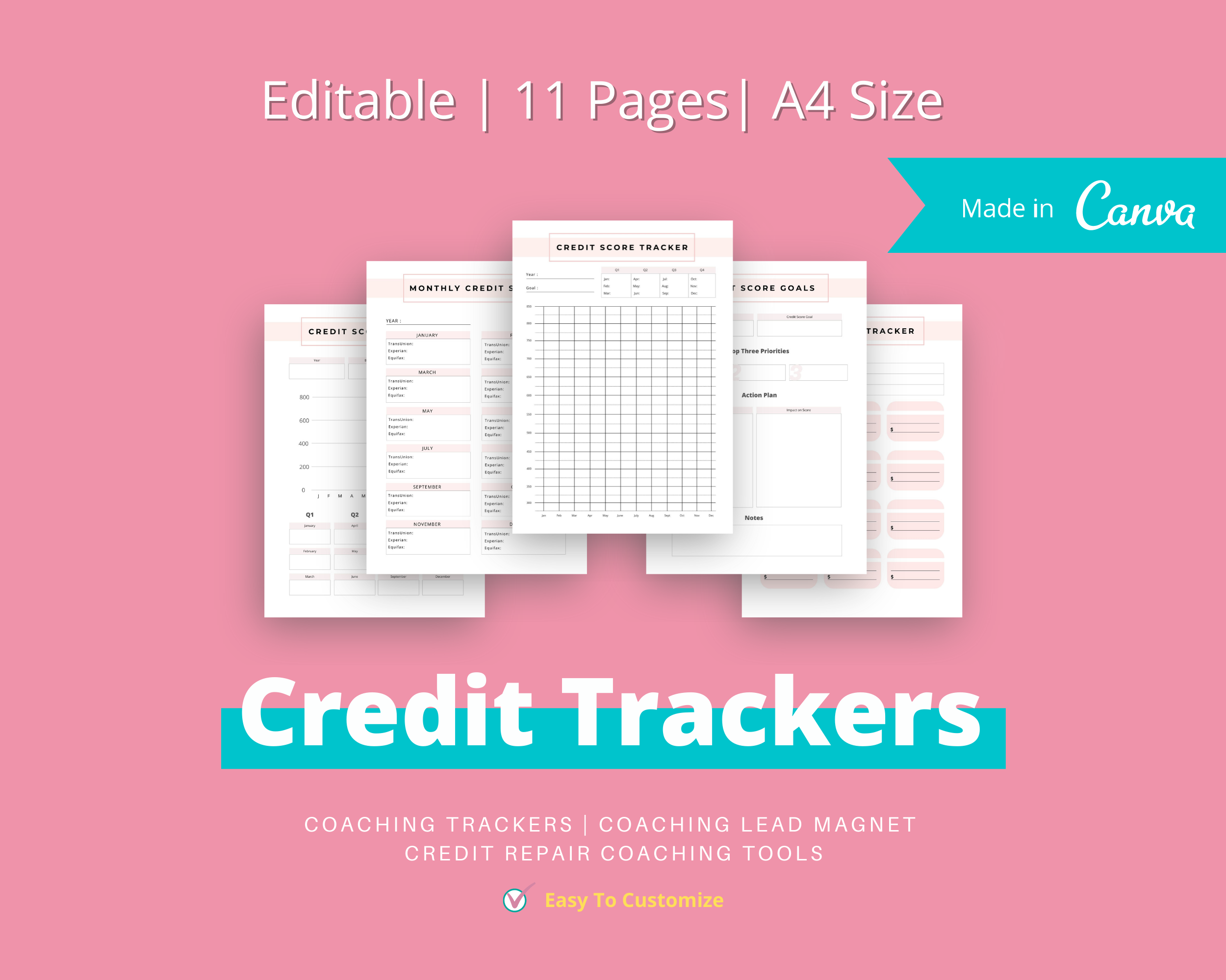 Credit Score Trackers Canva Templates | Commercial Use | Customizable Credit Repair Trackers