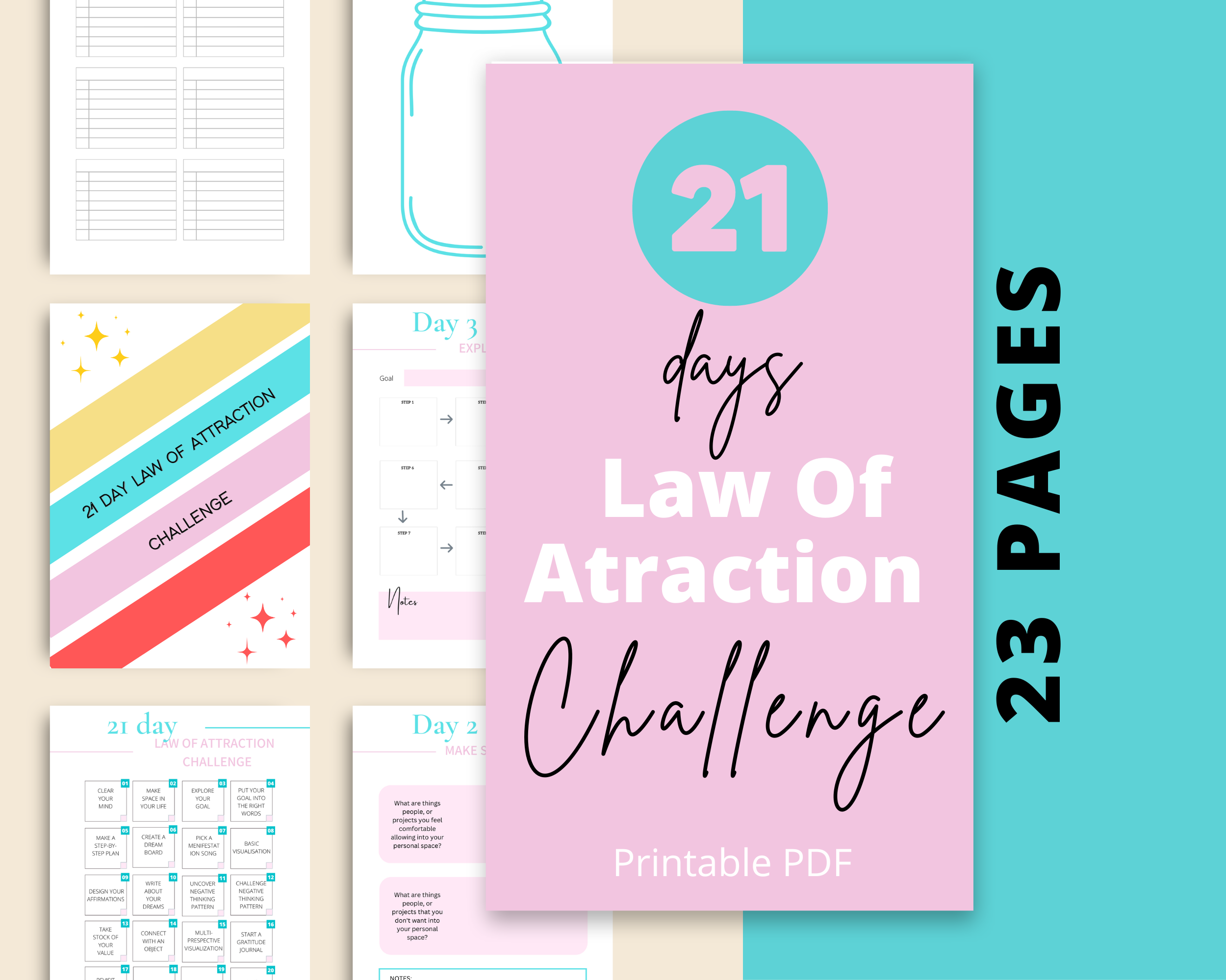 21-Day Law Of Attraction Challenge | Editable Canva Template A4 Size