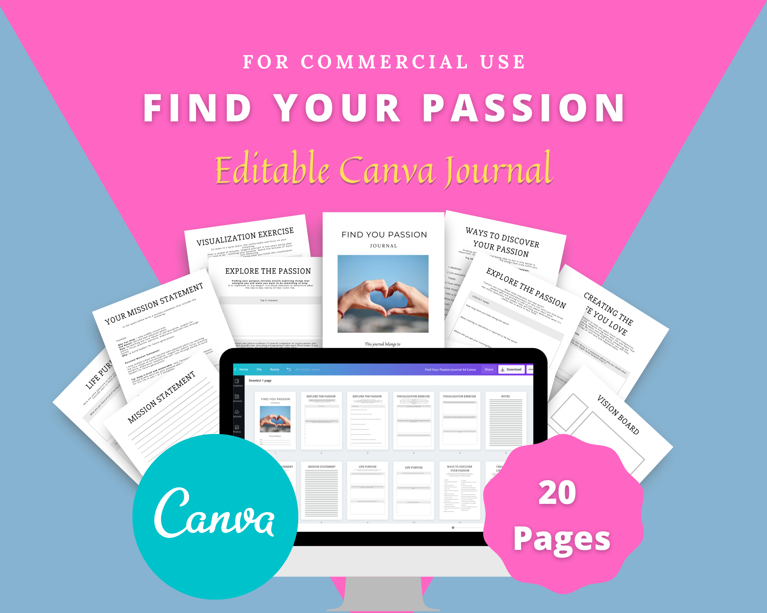 Editable Find Your Passion Journal in Canva | Commercial Use