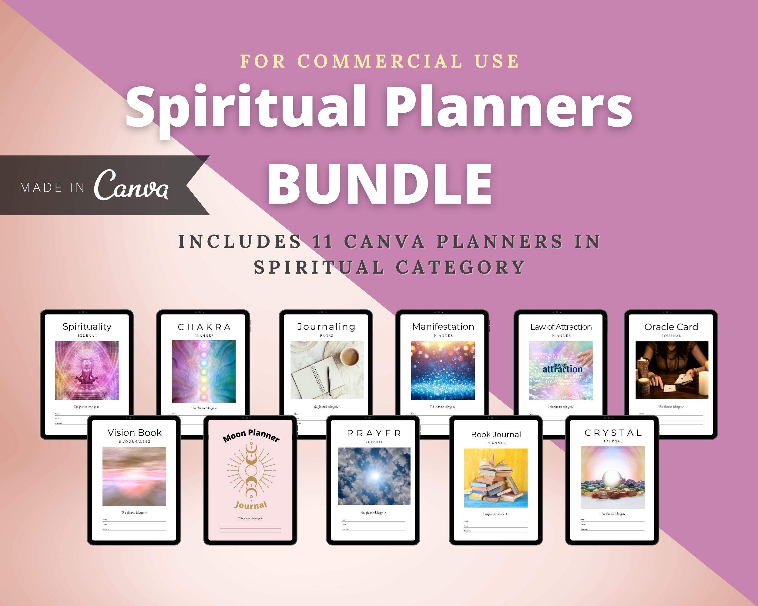 BUNDLE of 11 Spiritual Planners in Canva | Customizable | Editable | Commercial Use | Spiritual Templates
