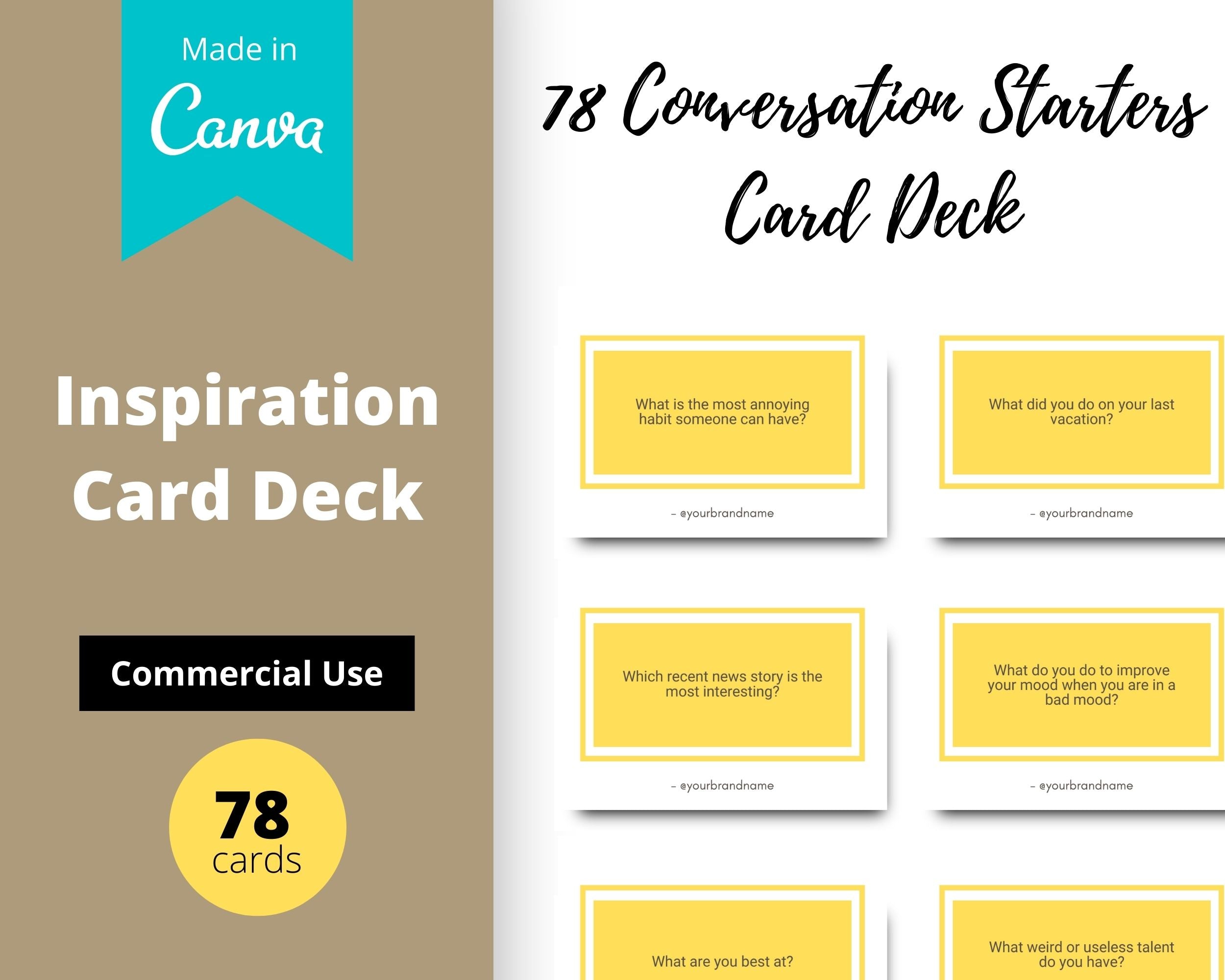 78 Conversation Starters Cards | Canva Inspirational Cards | Commercial Use
