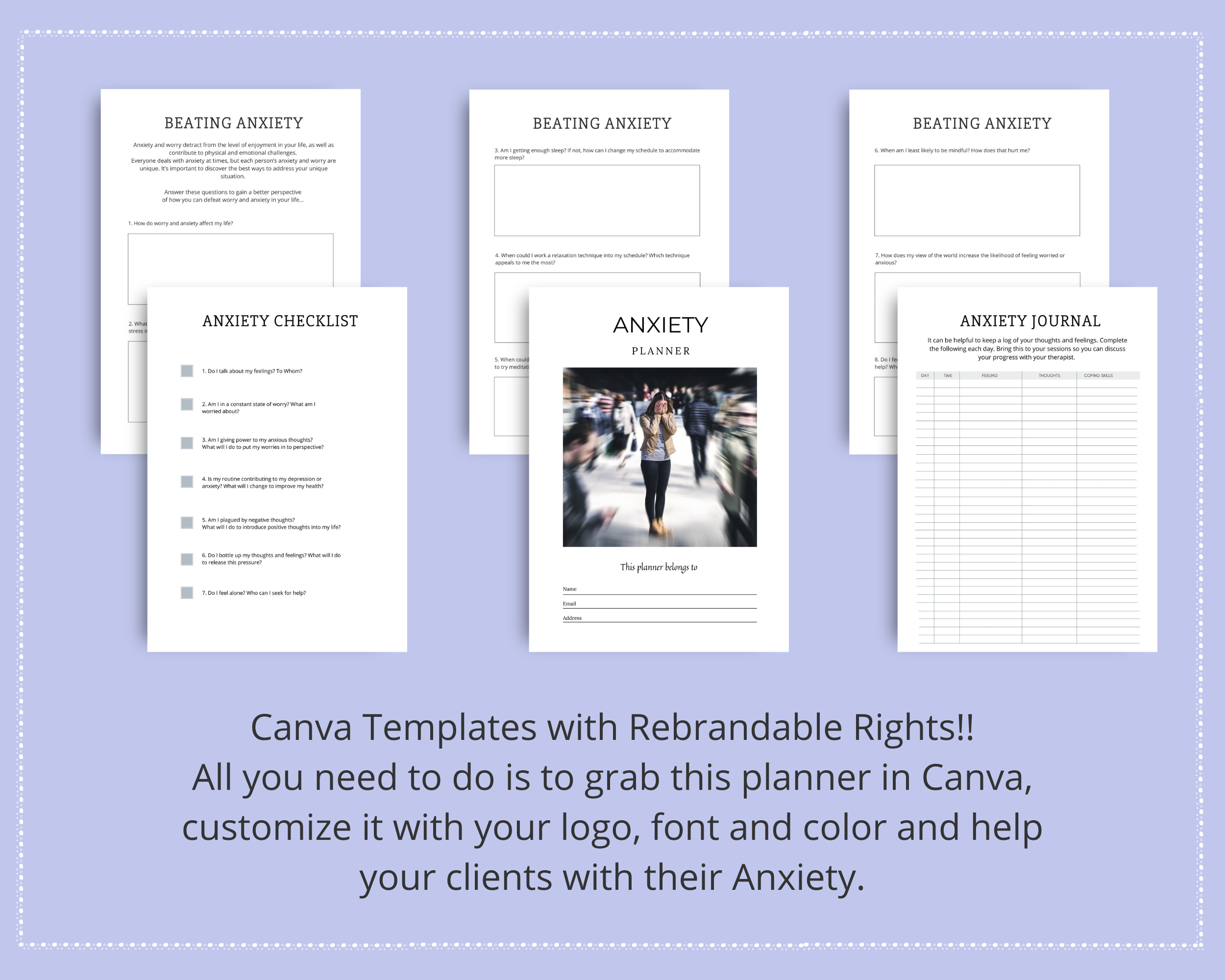 Editable Anxiety Planner in Canva | Commercial Use