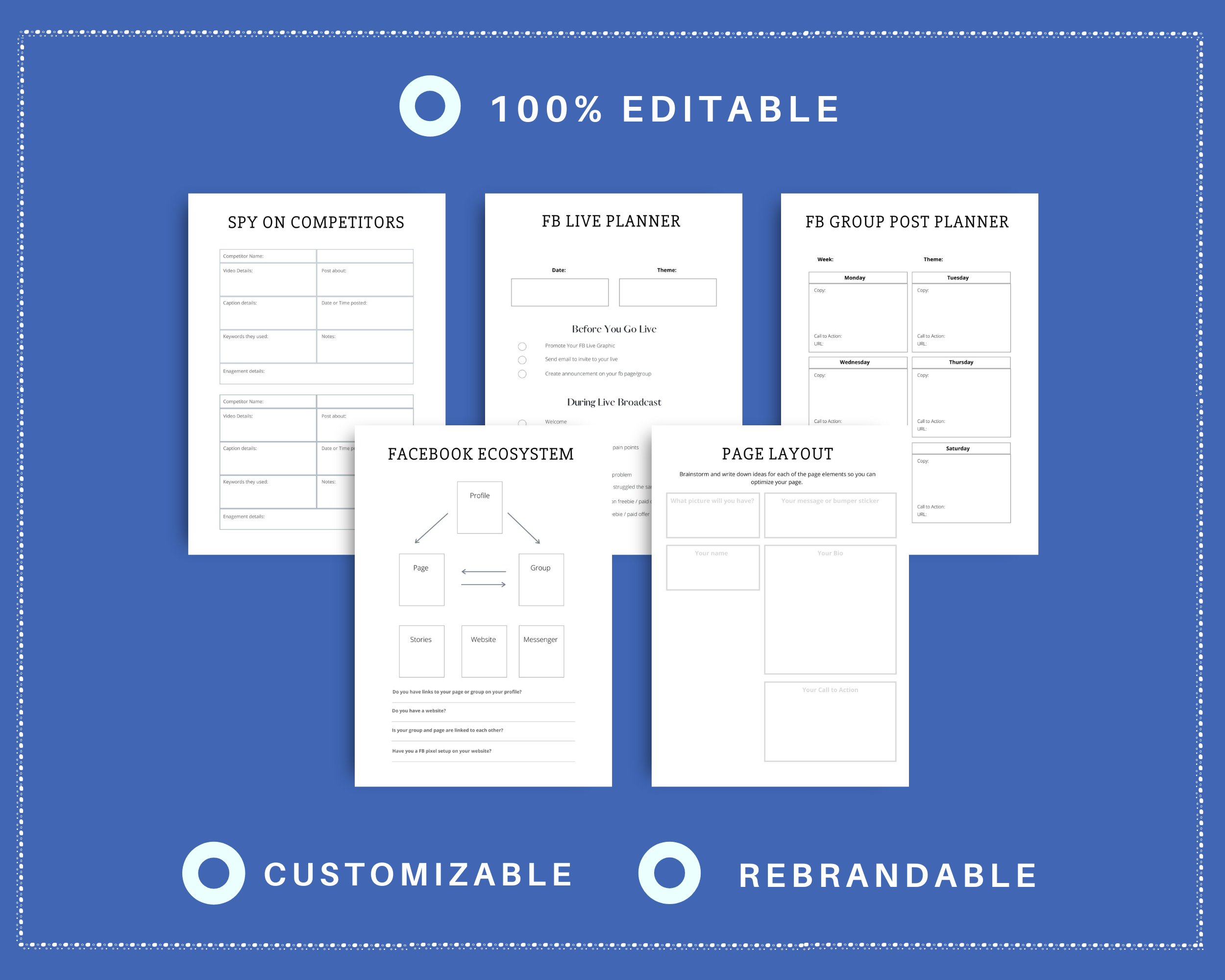 Editable Facebook Planner in Canva | Commercial Use