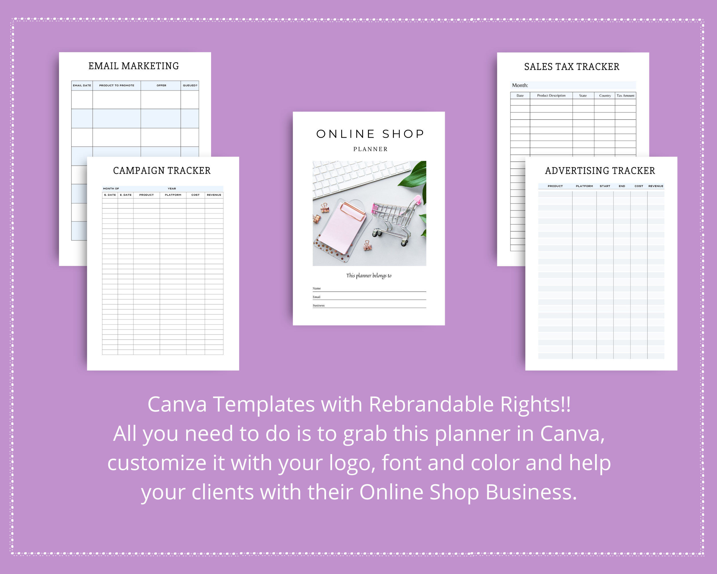 Editable Online Shop Planner Templates in Canva | Commercial Use