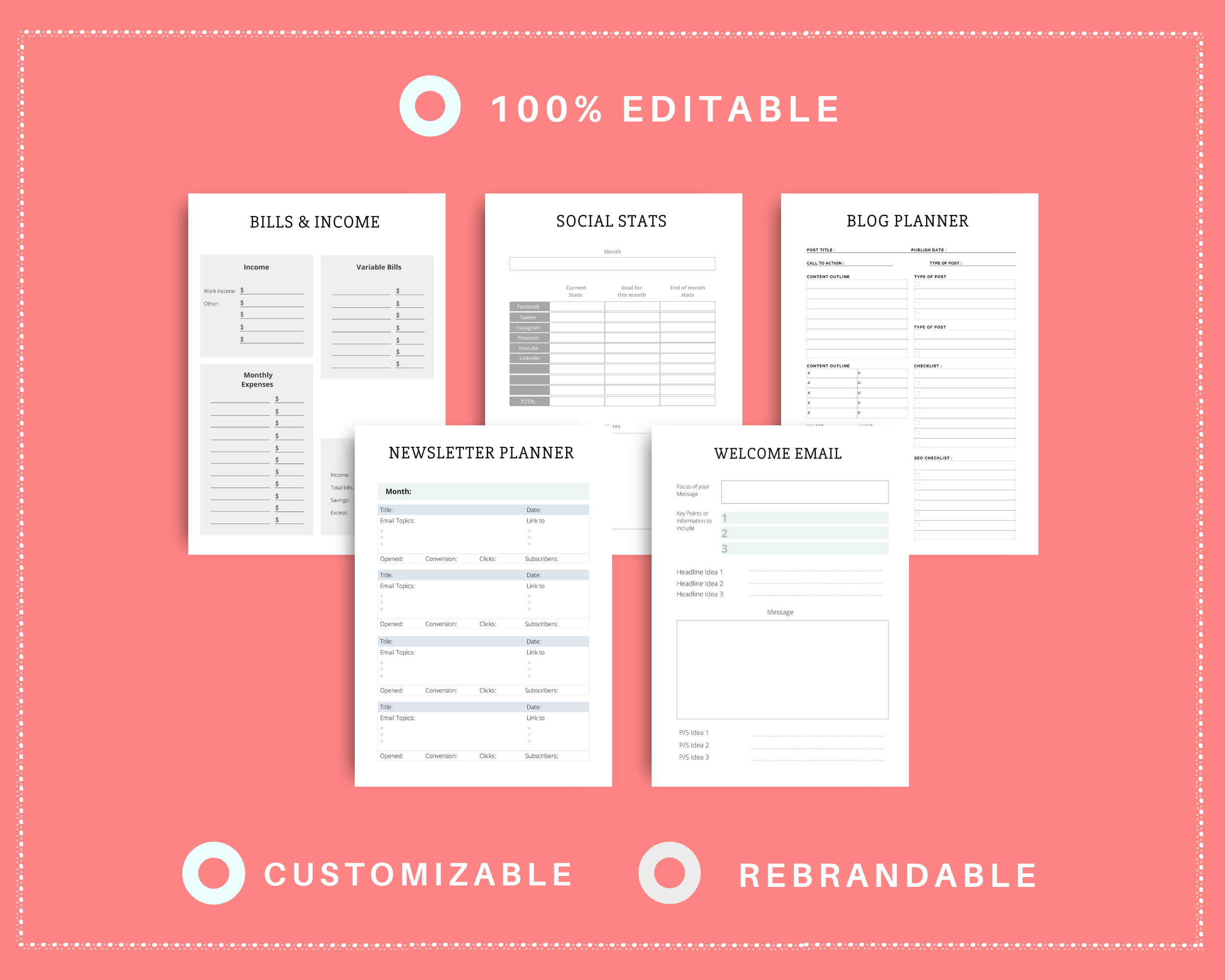 Editable Marketing Planner Templates in Canva | Commercial Use