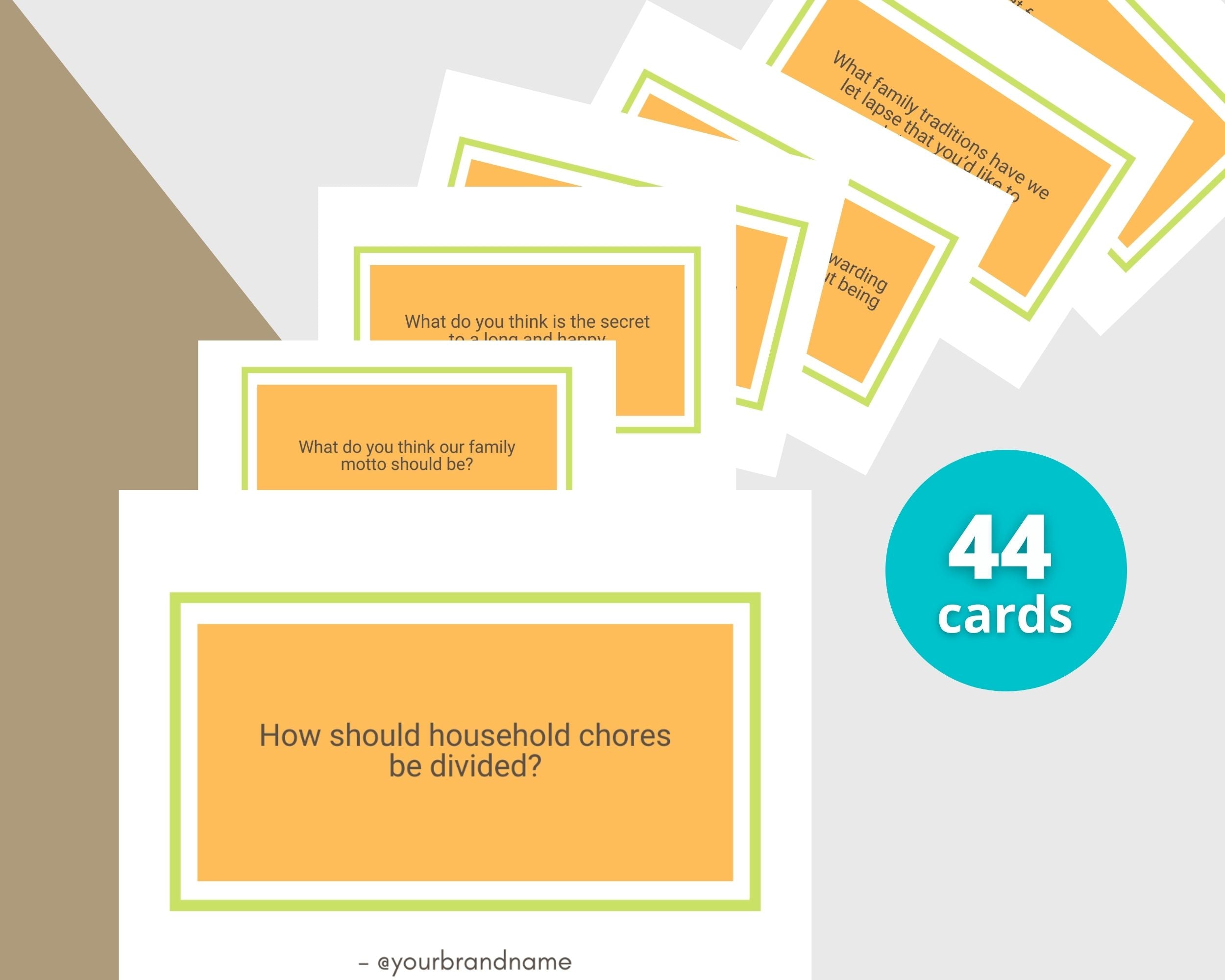44 Questions Family Edition Cards | Canva Inspirational Cards | Commercial Use