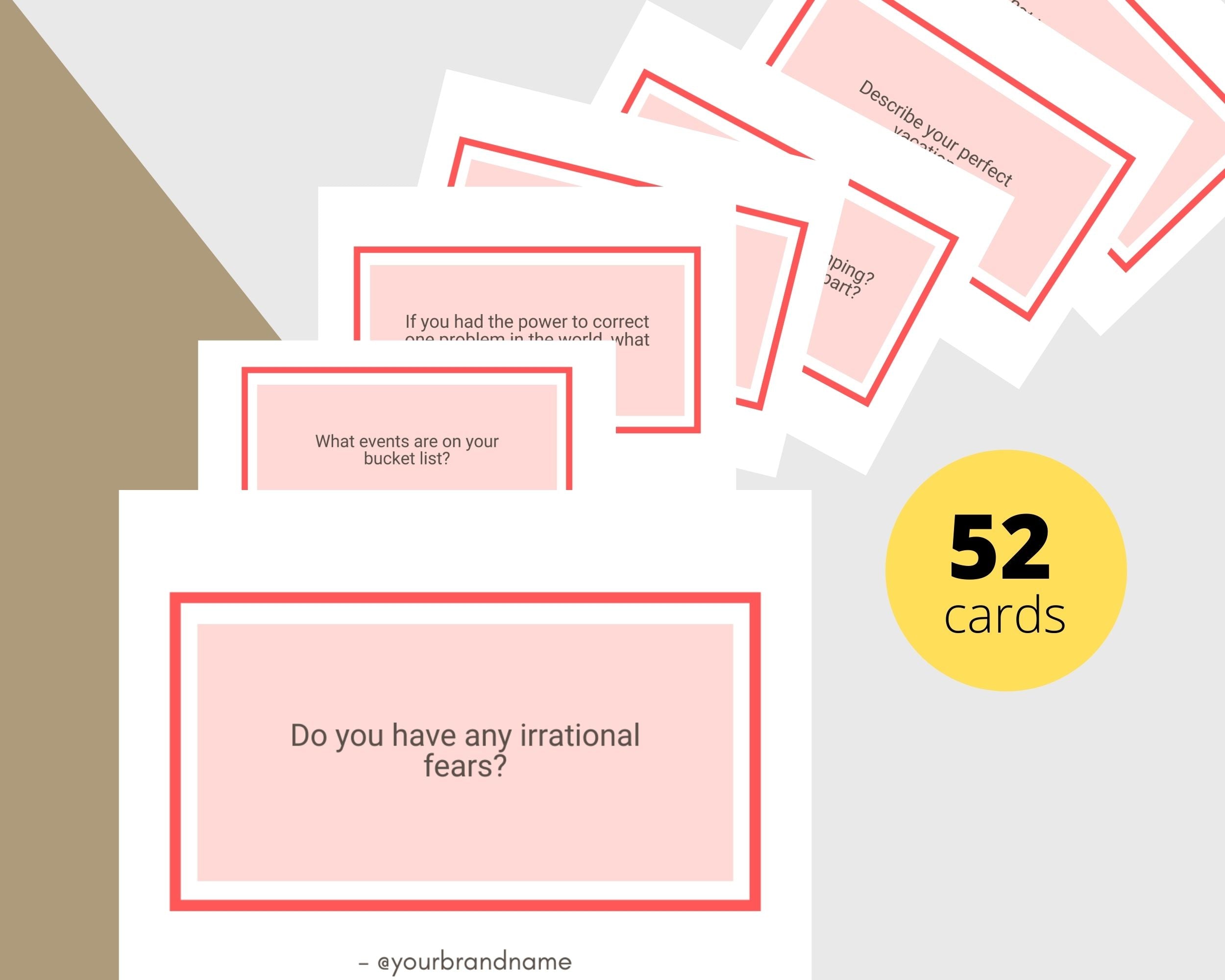 52 Questions To Know Your Love Partner Cards | Canva Inspirational Cards | Commercial Use