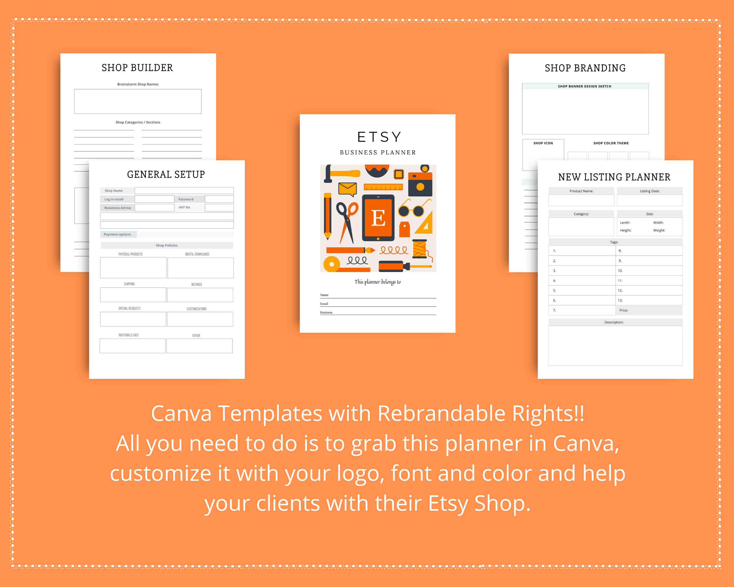 Editable Etsy Shop Planner Templates in Canva | Commercial Use