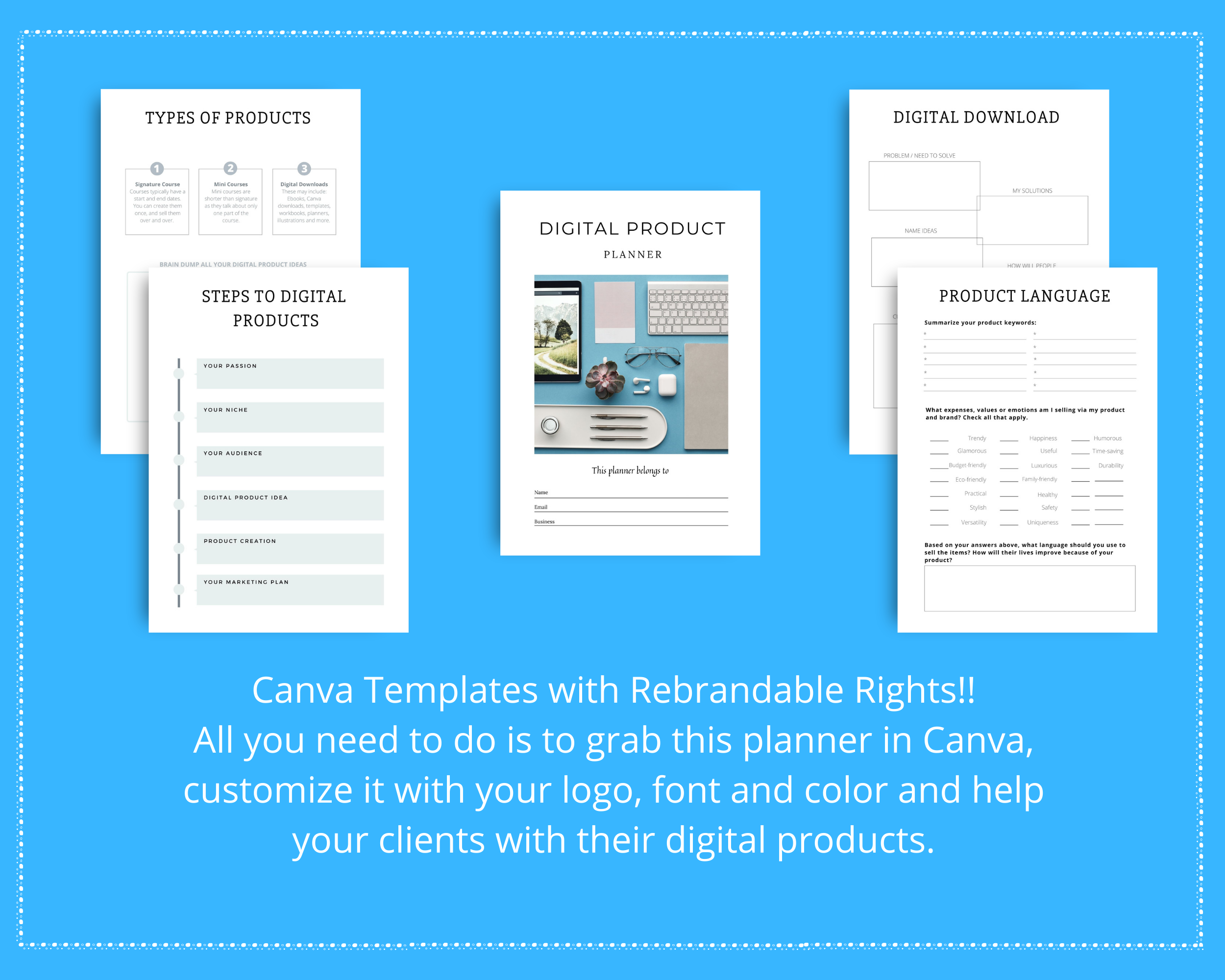 Editable Digital Product Planner in Canva | Commercial Use
