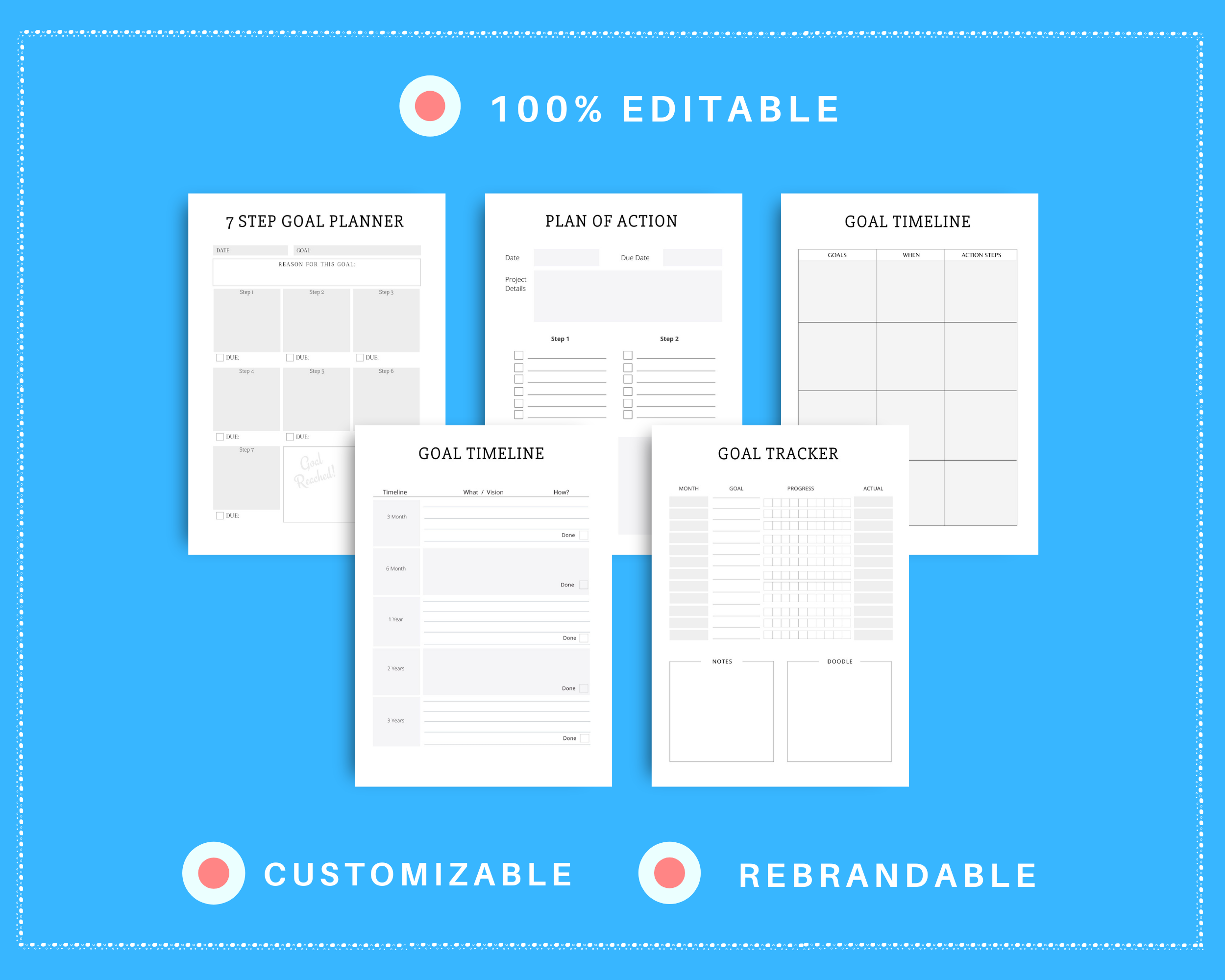 Editable Goal Planner in Canva | Commercial Use