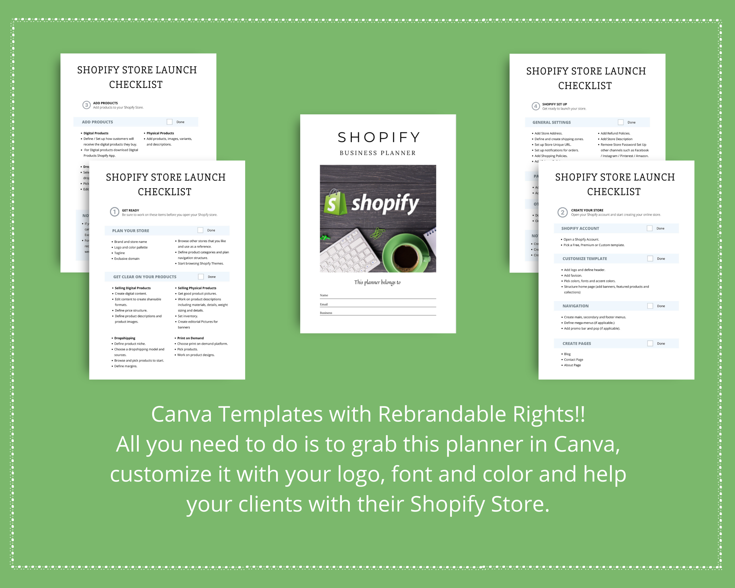 Editable Shopify Store Planner in Canva | Commercial Use