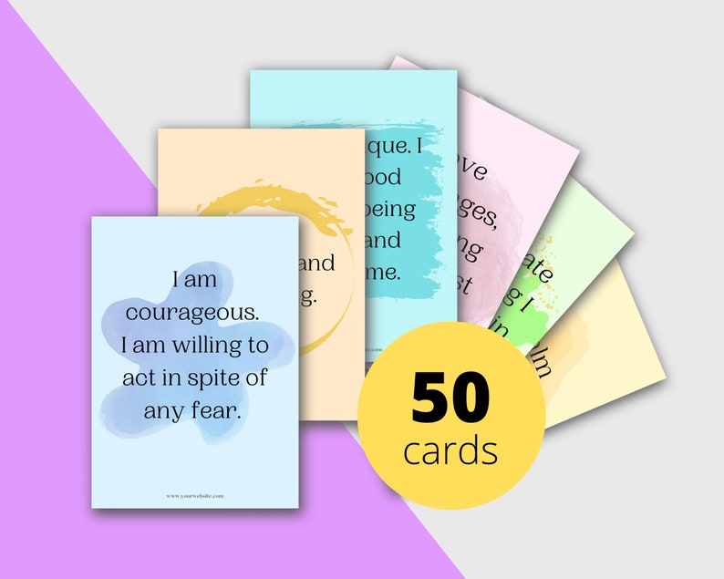 Self Esteem Affirmation Card Deck | Editable 50 Card Deck in Canva | Commercial Use