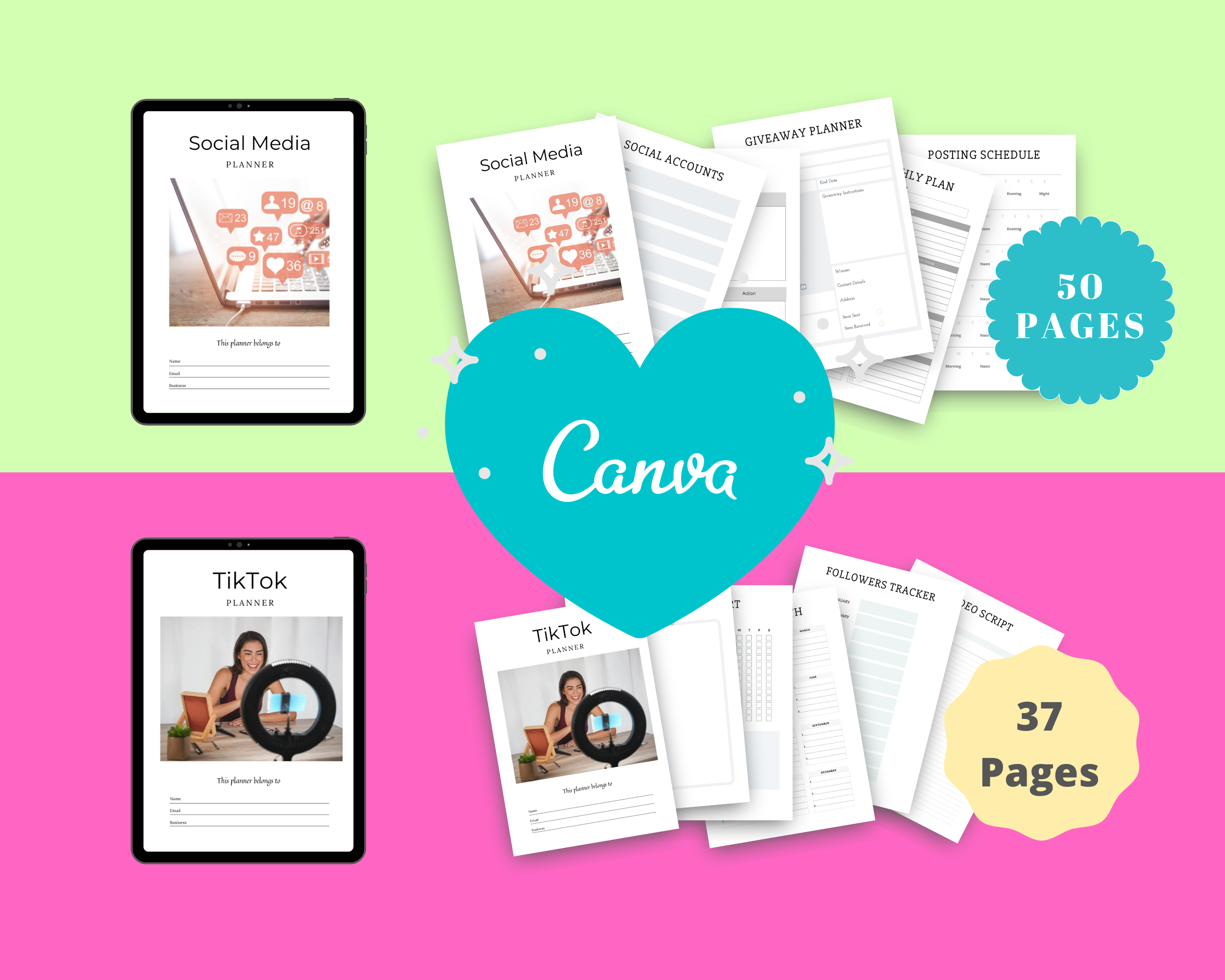 BUNDLE of 7 Social Media Planners in Canva | Customizable | Editable Canva Templates | Commercial Use | Social Media Templates