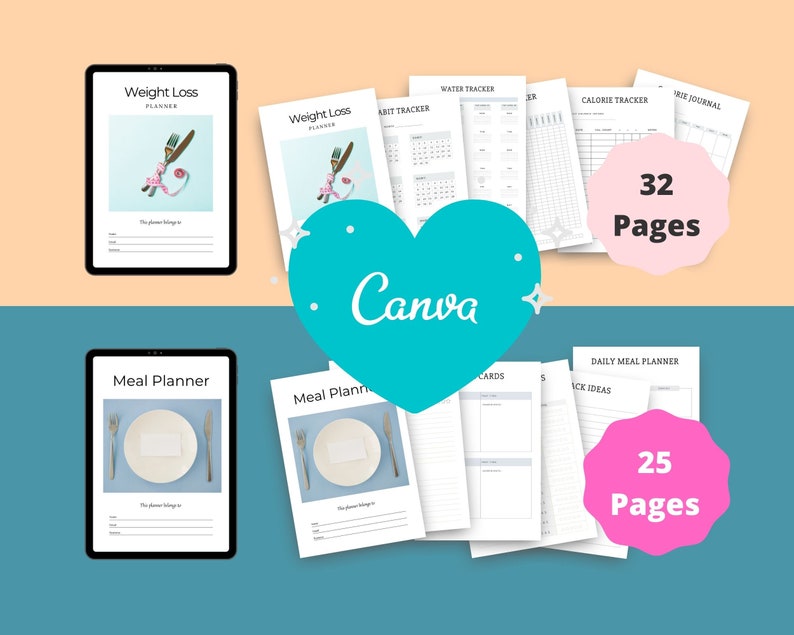 BUNDLE of 7 Wellness Planners in Canva | Customizable | Editable | Commercial Use | Health and Wellness Templates