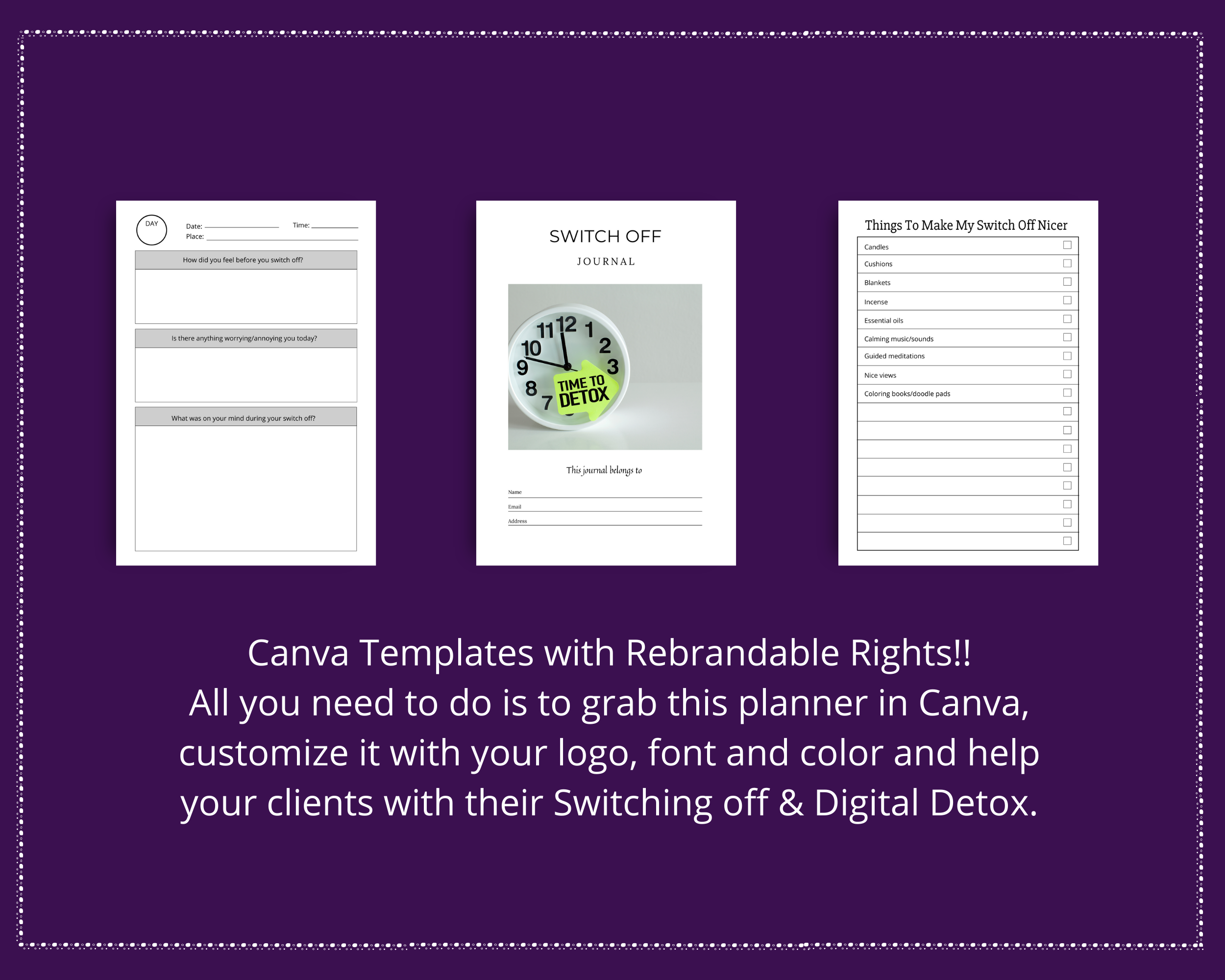 Editable Switch Off Planner Templates in Canva | Commercial Use