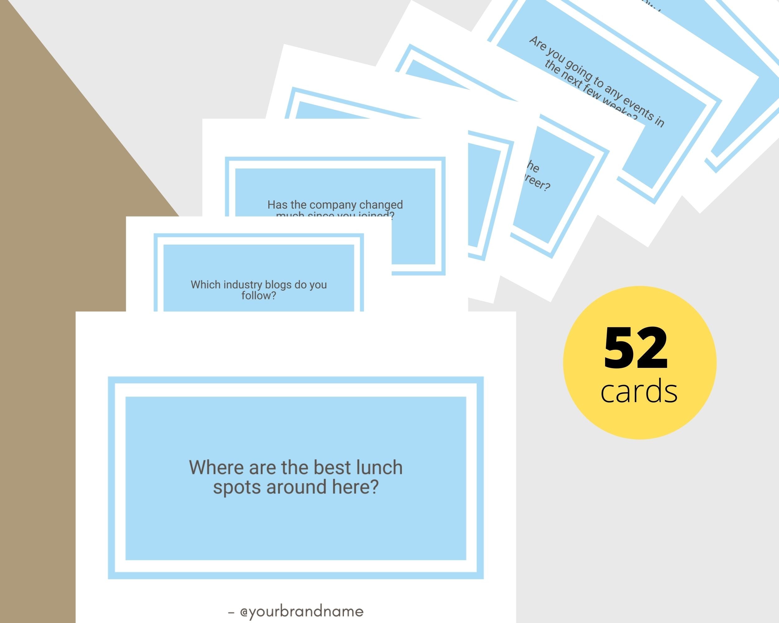 52 Conversation Starters for Networking Professionals | Canva Inspirational Cards | Commercial Use