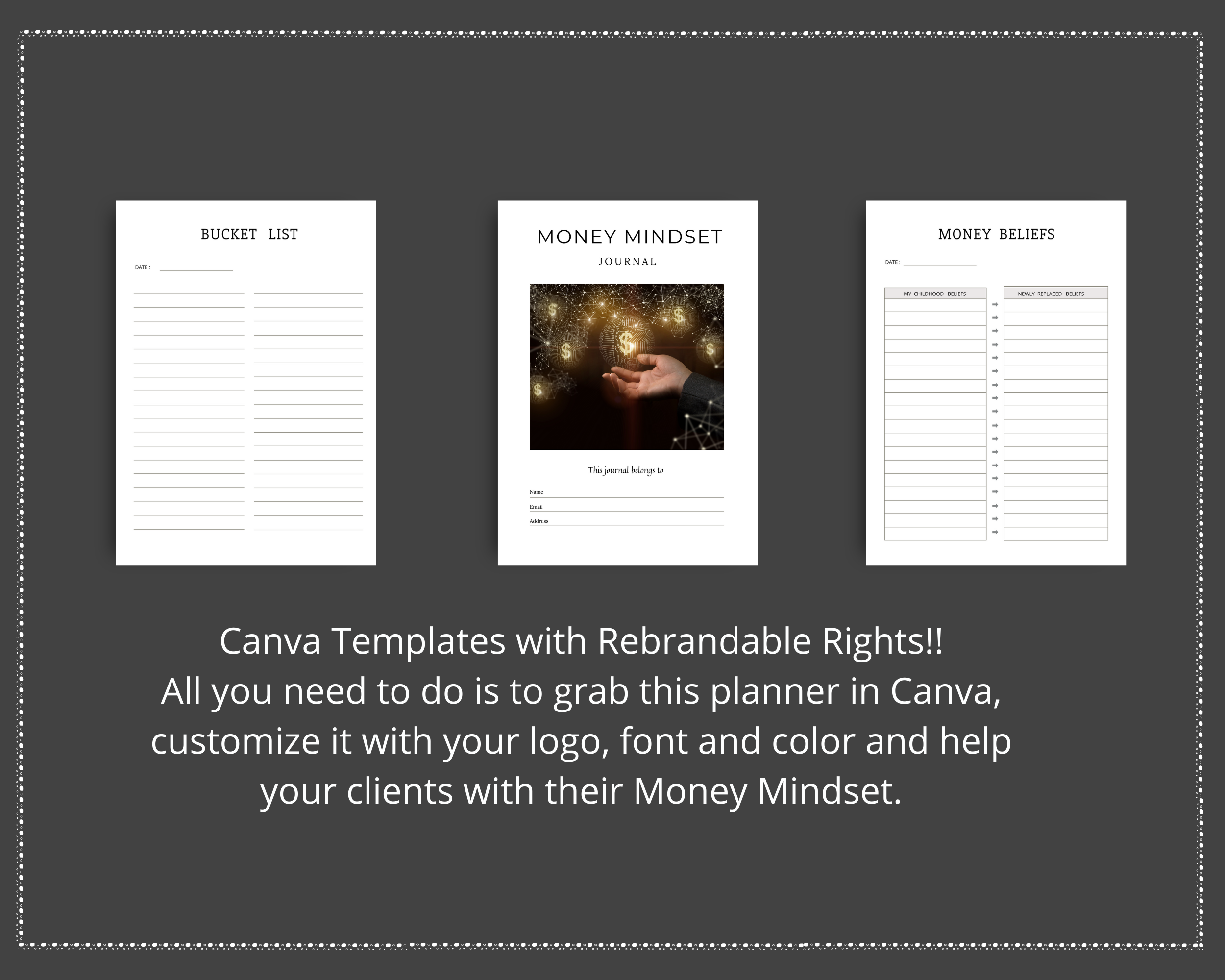 Editable Money Mindset Planner Templates in Canva | Commercial Use