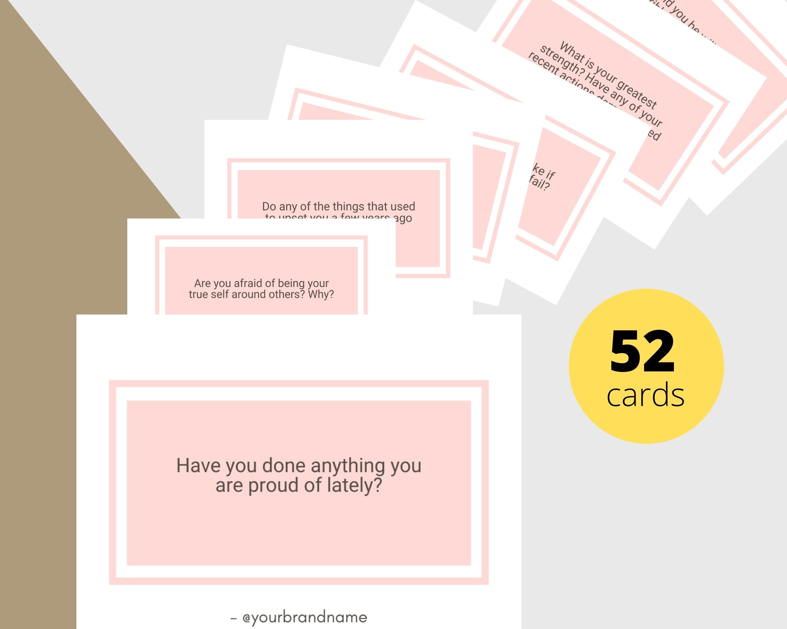 52 Know Yourself Self Exploration Cards | Canva Inspirational Cards | Commercial Use